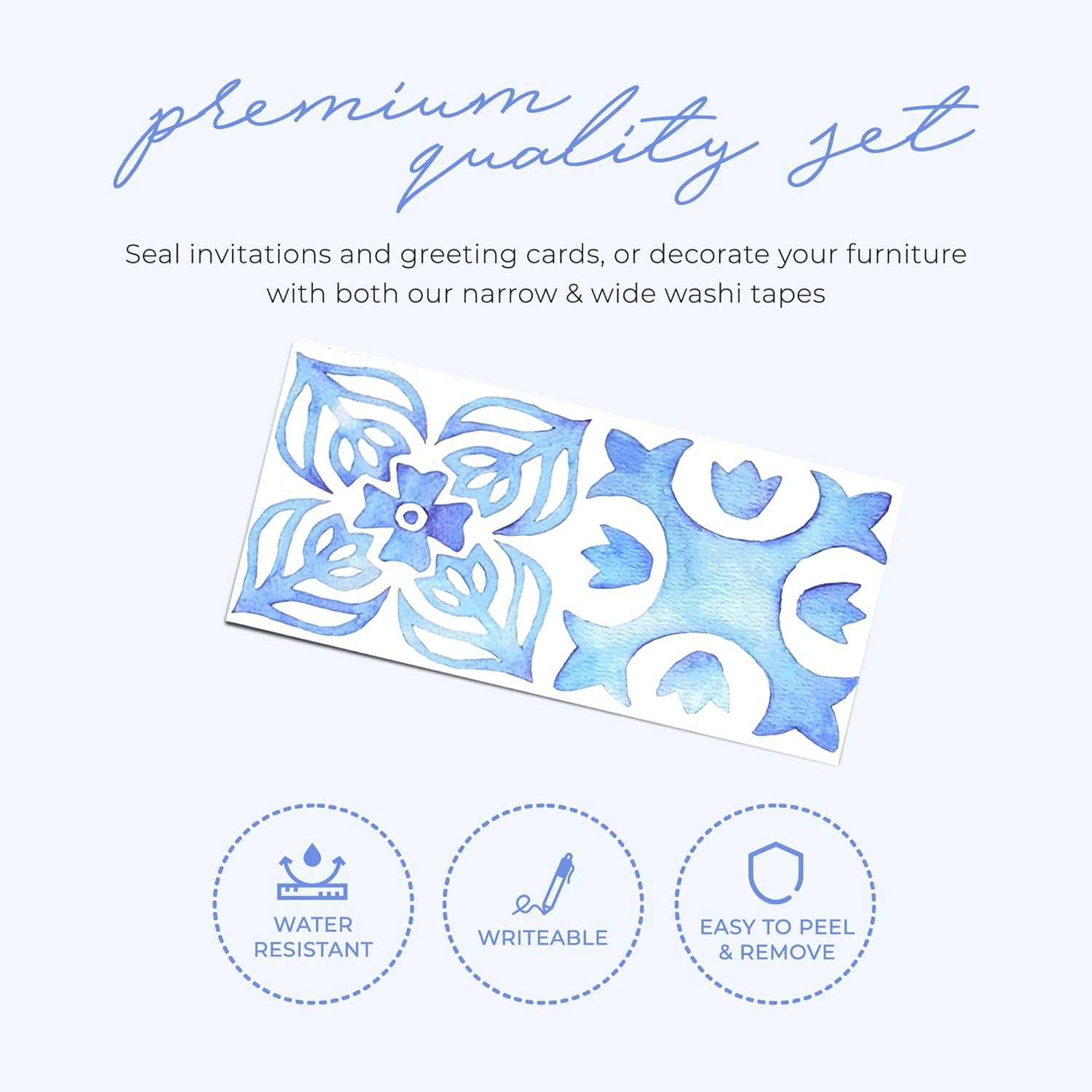 Serenity Fair – Cinta Washi con patrón de azulejos italianos, cinta adhesiva washi decorativa de inspiración marroquí azul y blanca reposicionable,
