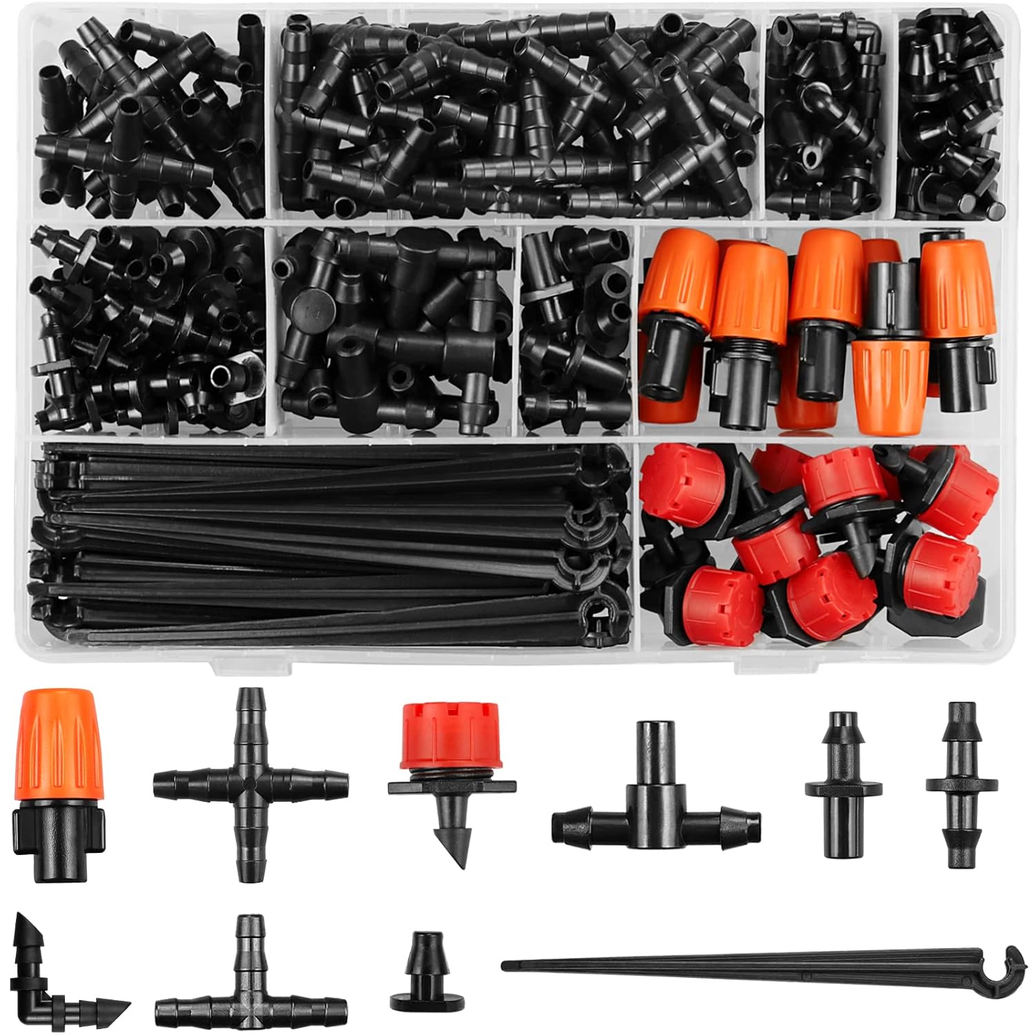 Kit de accesorios de riego por goteo para tubos de 14 pulgadas, 240 conectores de línea de goteo para sistemas de goteo, boquillas, micro goteo,