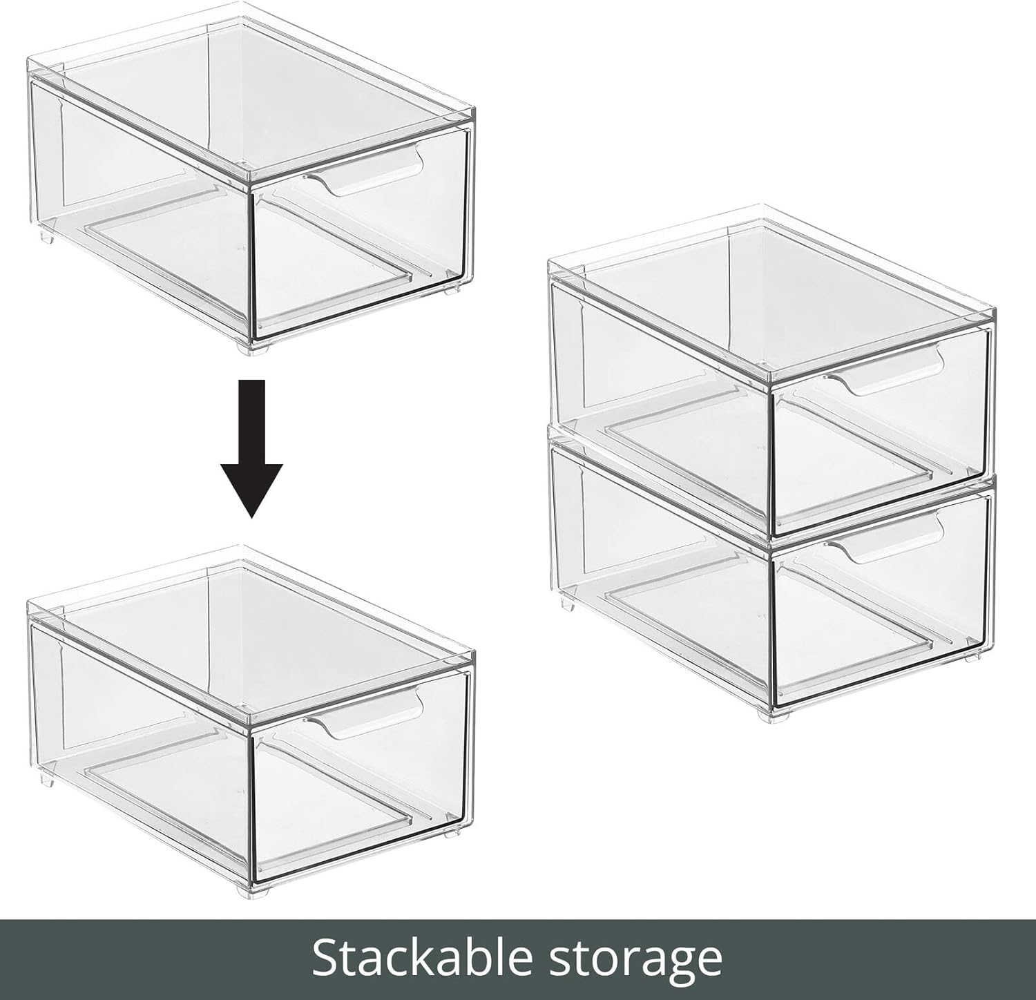 mDesign Contenedor organizador de baño de plástico con cajón extraíble, contenedor de almacenamiento delgado y apilable para accesorios de baño,