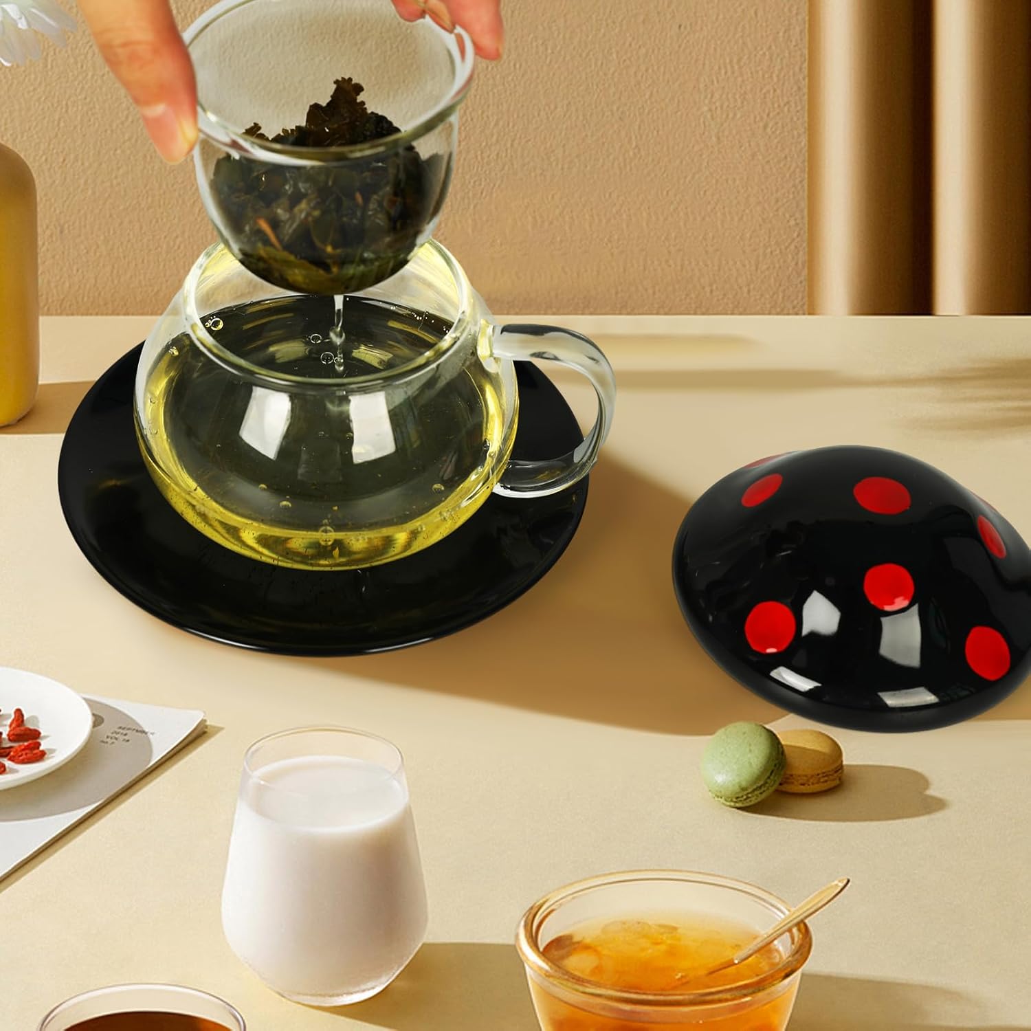 Juego de tazas de té de cerámica gótica con infusor y tapa, taza de té de cerámica gótica con infusor y tapa de 9.8 fl oz10 onzas para Halloween,