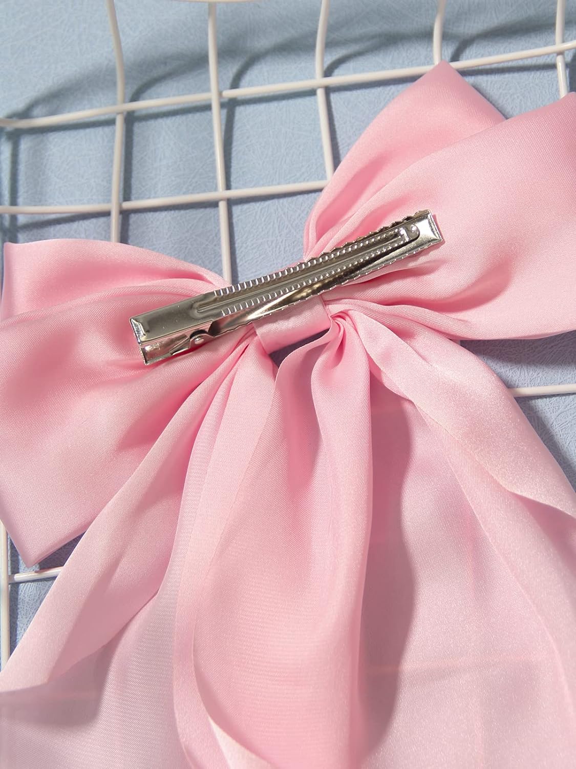 Furling Pompoms Pinzas para el cabello para mujer, pinzas de lazo grandes para niñas, colas largas de satén con pinzas de cocodrilo, accesorios para