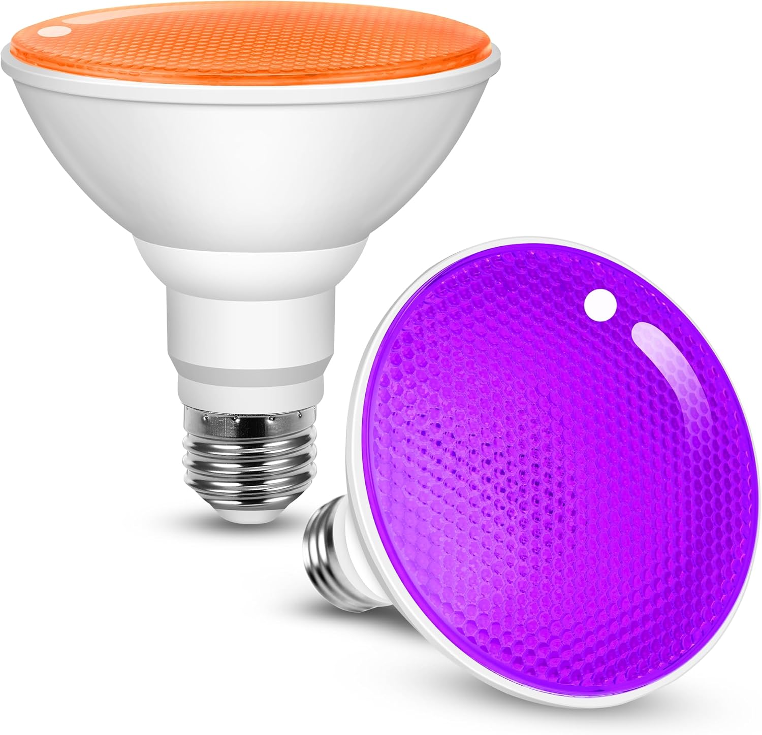 JandCase Bombillas de Halloween naranjas y moradas para exteriores, luces LED PAR30 de 12 W (equivalente a 100 W), bombillas de colores E26 para