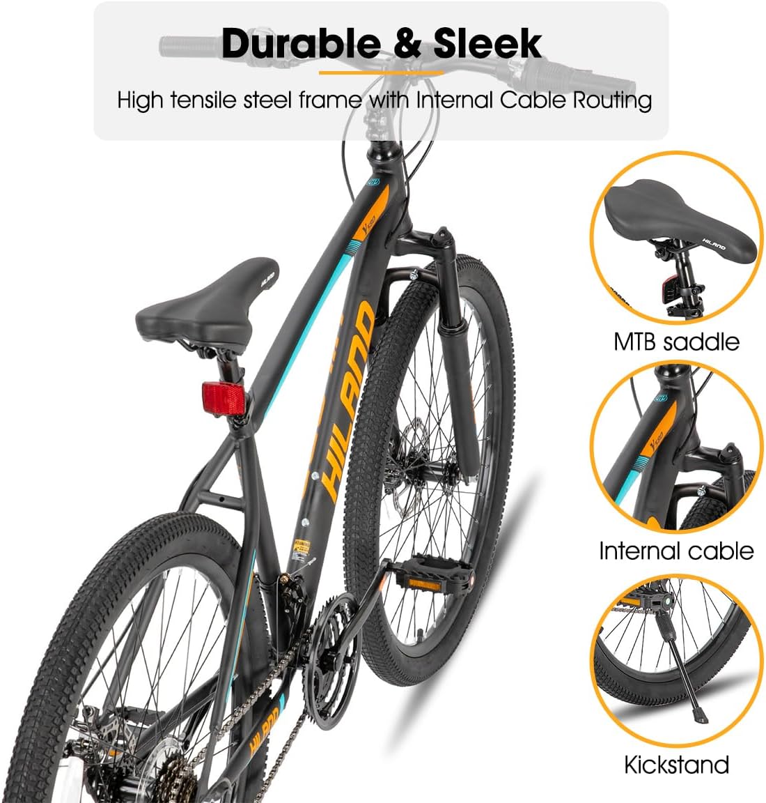 HILAND – Bicicleta de montaña para hombre y mujer, bicicleta de montaña de 26 pulgadas y 21 velocidades con freno de disco dual, horquilla de