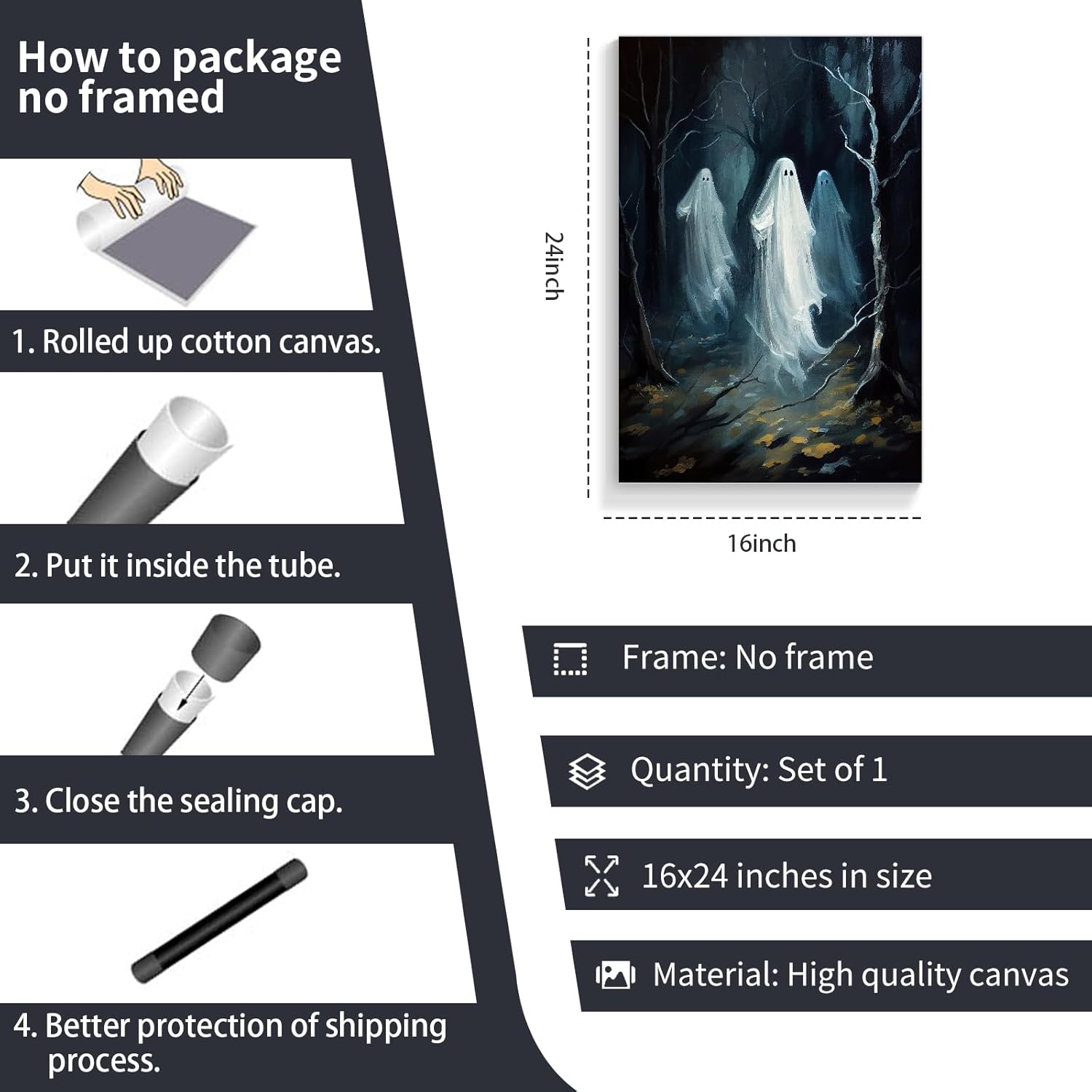 Wodkodnxy Lienzo decorativo para pared de fantasmas de Halloween, póster con estampado de fantasmas espeluznantes del bosque, Academia oscura,