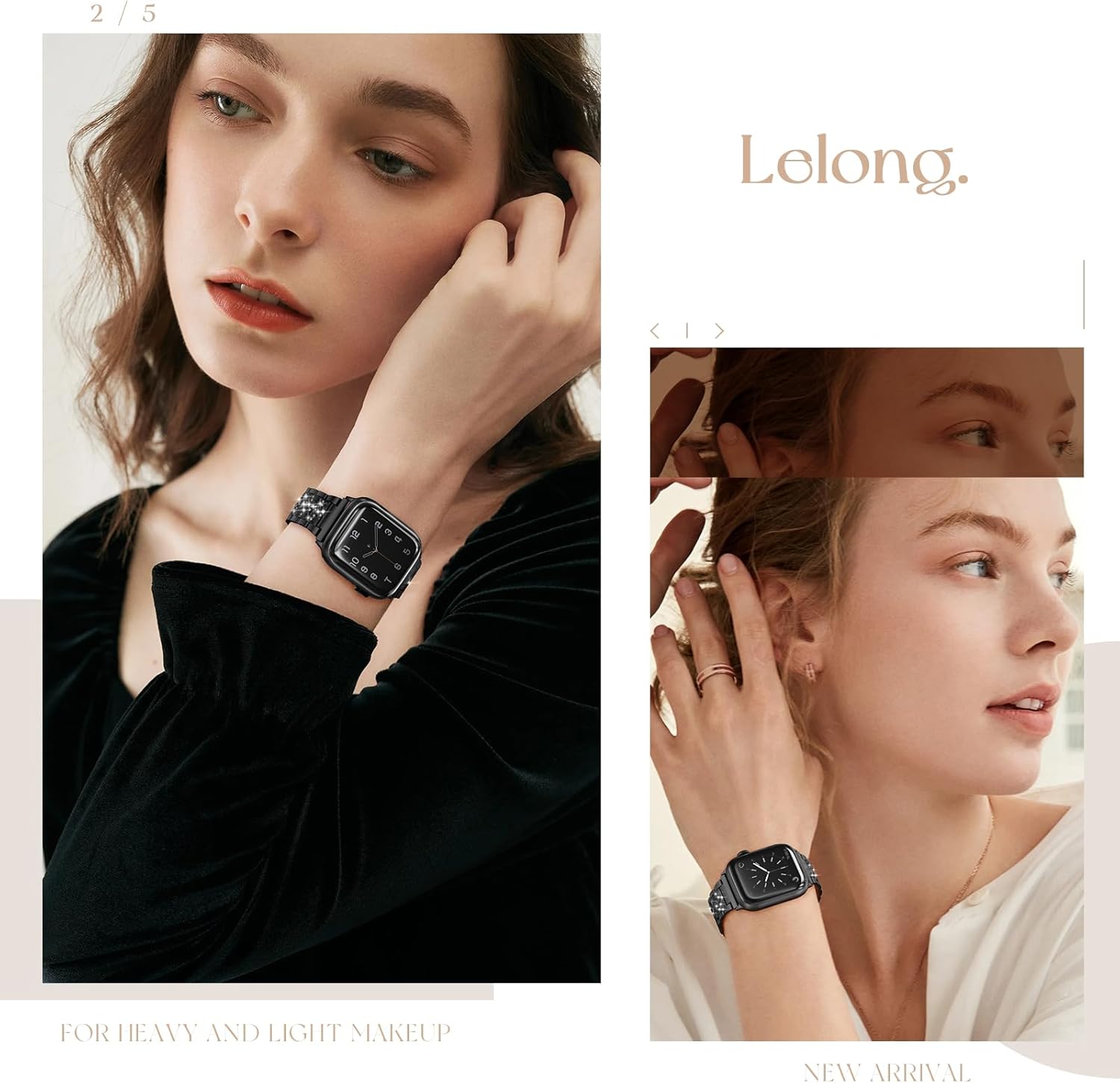 LELONG – Correa extensible para Apple Watch de 1.496 pulgadas, 1.575pulgadas, 1.654 pulgadas y 1.732pulgadas series 5, 4, 3, 2 y 1 con marco para