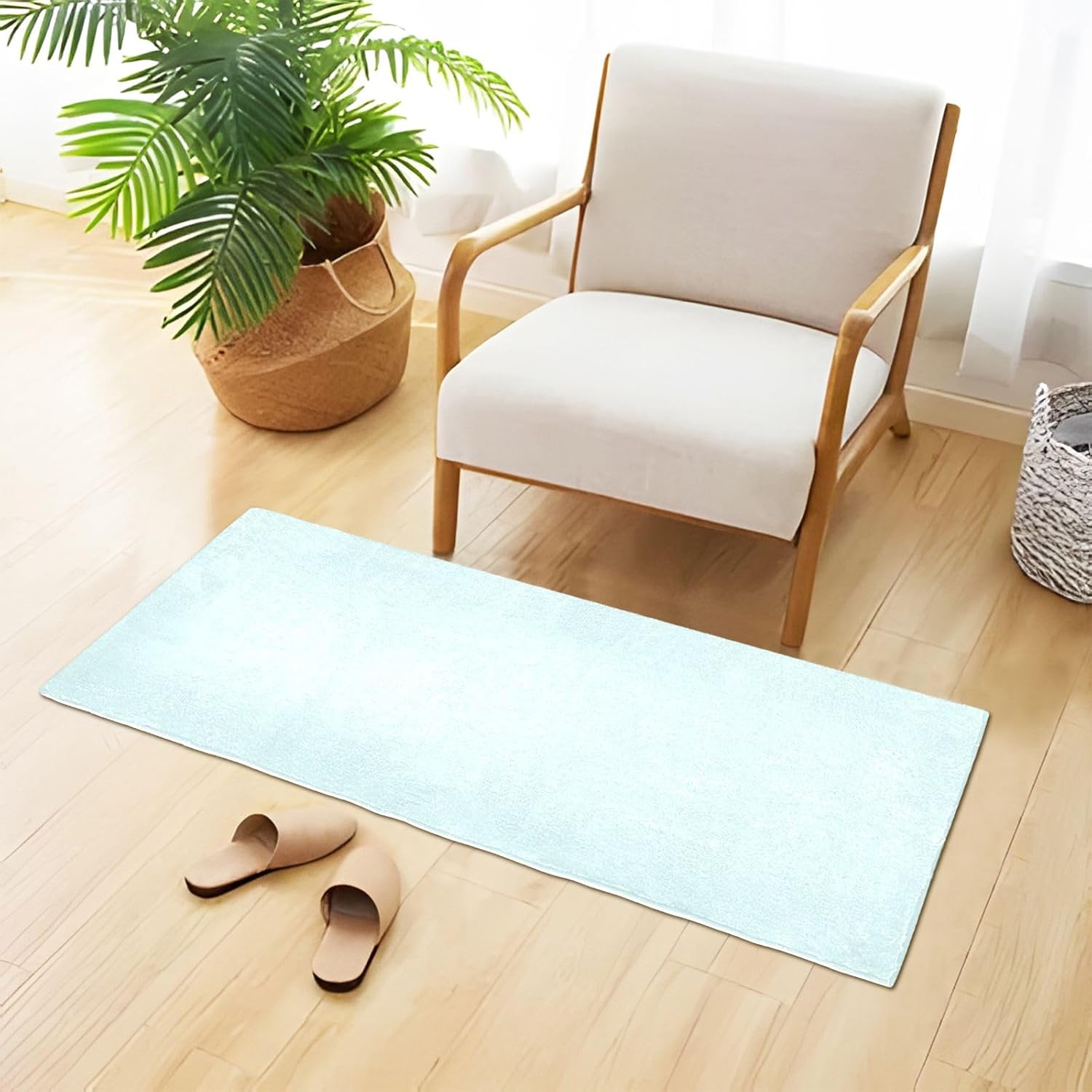 Joisal Alfombrillas de baño de felpa cian claro, alfombra antideslizante absorbente, alfombra de baño con parte trasera de goma, lavables, 39 x 20