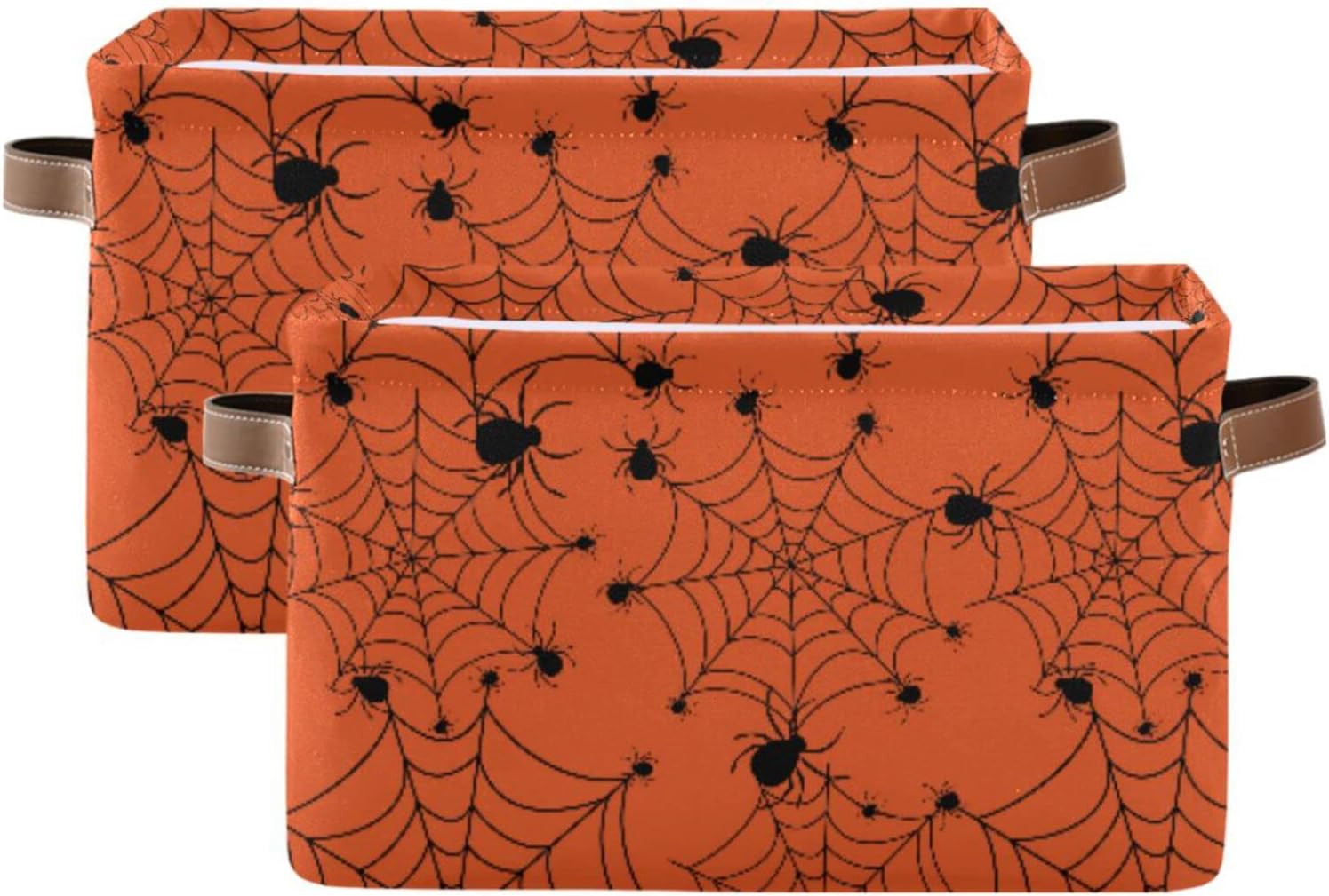 ALAZA Caja de almacenamiento plegable de tela de araña de Halloween, color naranja, cesta organizadora con asas para estantes, armario, sala de