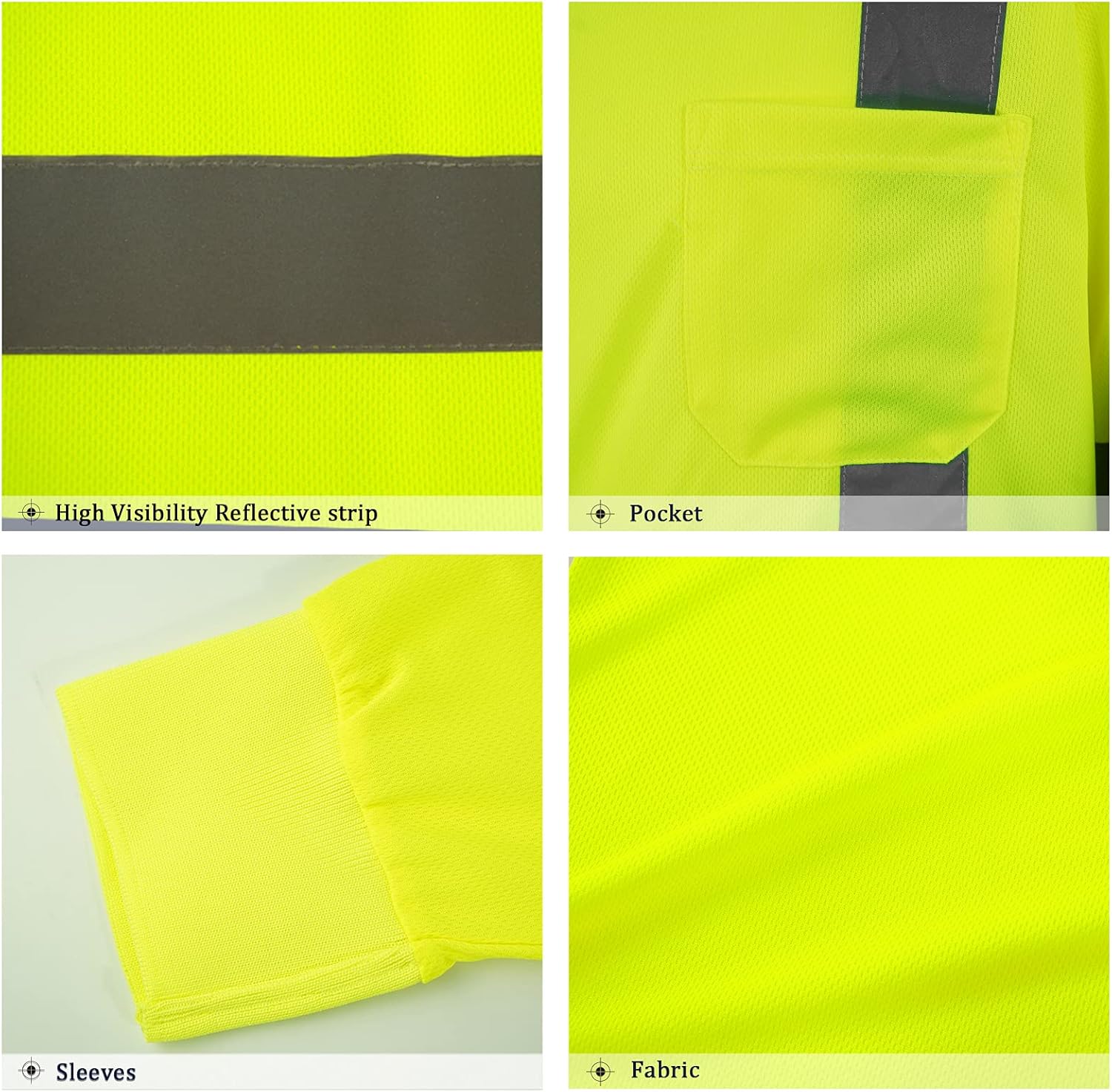 Camiseta de seguridad de manga larga de alta visibilidad, reflectante, transpirable, para trabajo, almacén, construcción, clase 3
