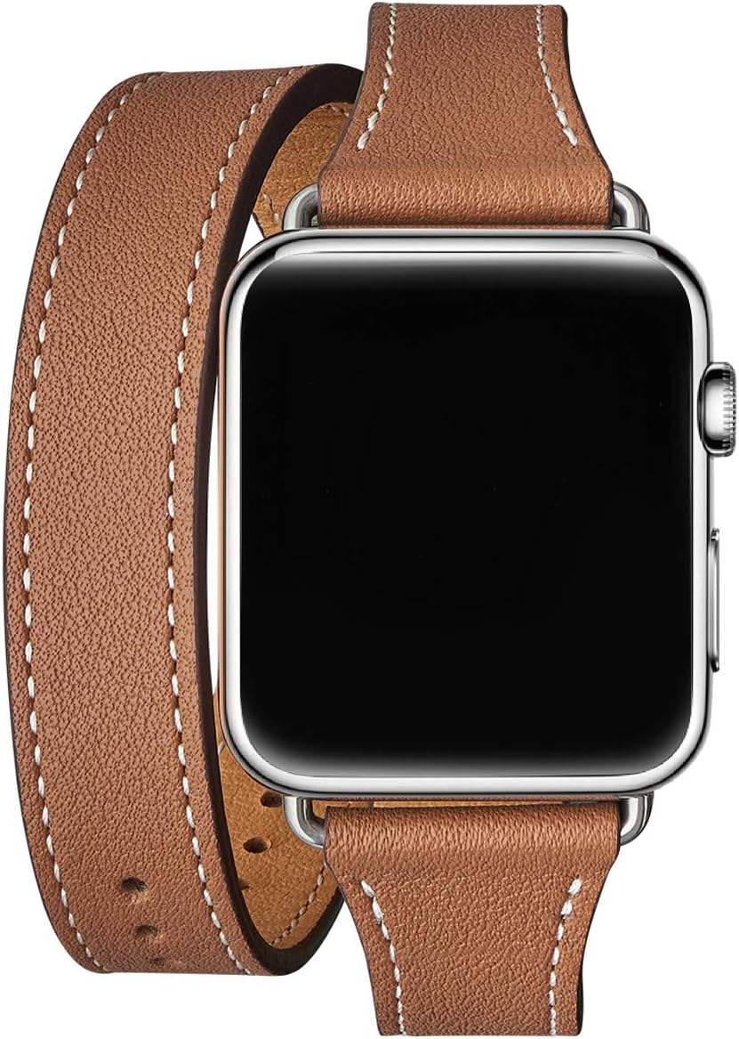 Bestig – Correa de repuesto para Apple Watch de 1.496pulgadas, 1.575pulgadas, 1.654pulgadas, 1.732pulgadas, de piel auténtica, diseño de doble tour,