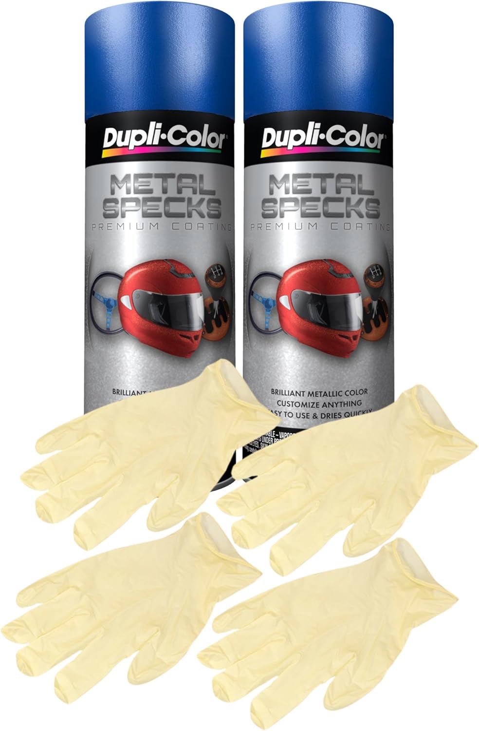 Dupli-Color Paquete de pintura en aerosol con manchas de metal azul océano (11 onzas) con guantes de látex (6 artículos)