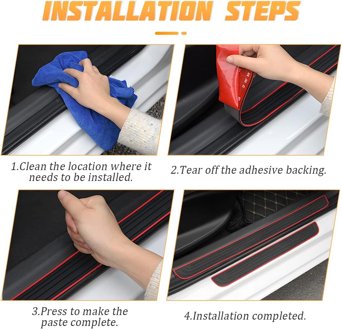 AICEL Protectores de placa para umbral de puerta de automóvil, 4 piezas de goma suave de PVC para umbral de puerta delanteratrasera, protección