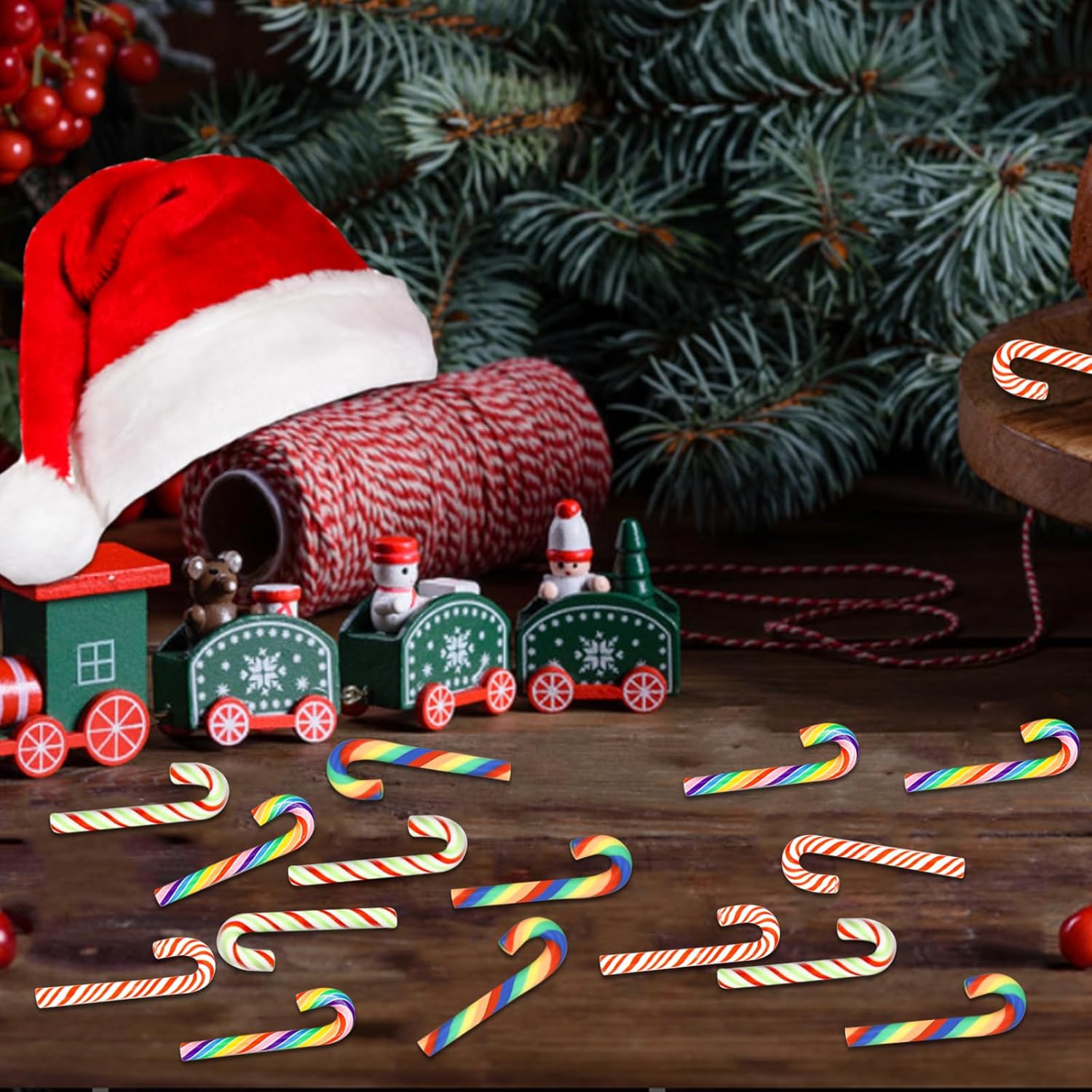 60 bastones de caramelo de Navidad, mini bastones de caramelo falsos, sin agujeros, cuentas de bastón de caramelo para manualidades de Navidad,