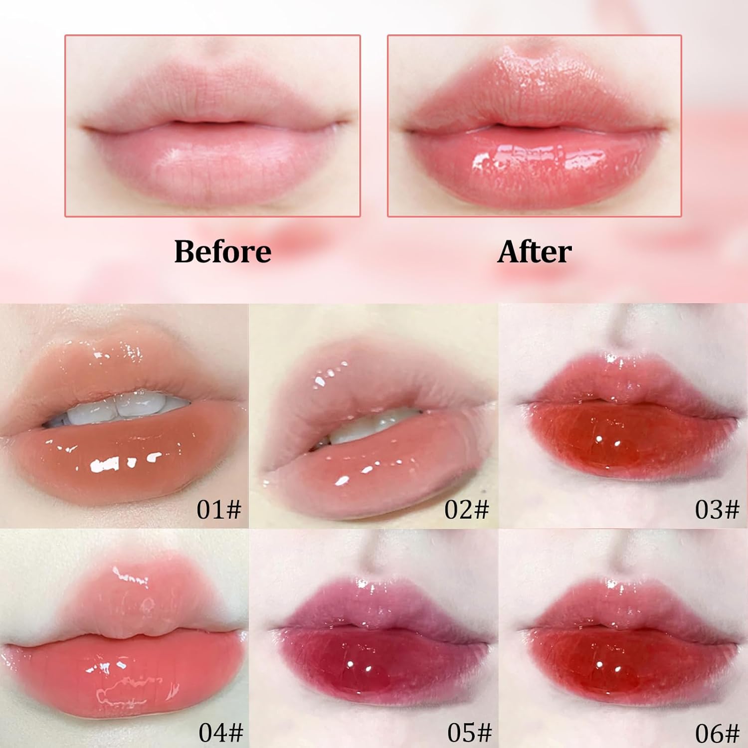 Jutqut Lápiz labial de gelatina, mancha de labios tintada, brillo de labios en forma de corazón, bálsamo hidratante de espejo de larga duración,