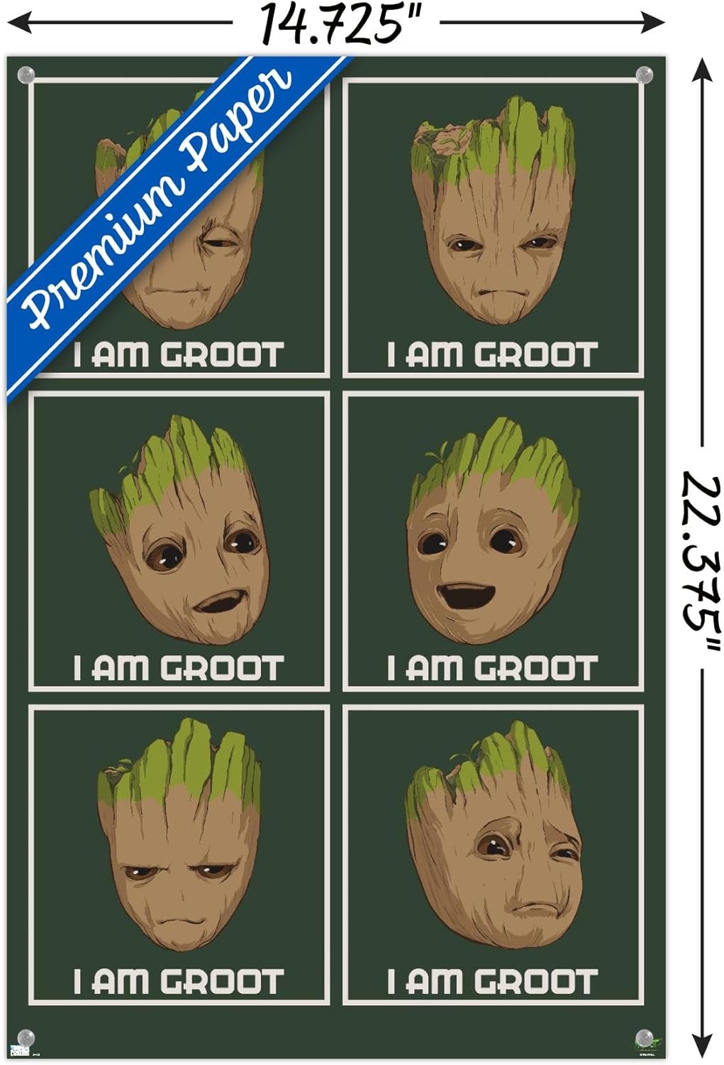 Trends International Marvel I Am Groot Season 2 – Póster de pared I Am Groot, 14.72 x 22.37 pulgadas, paquete de póster premium y alfiler