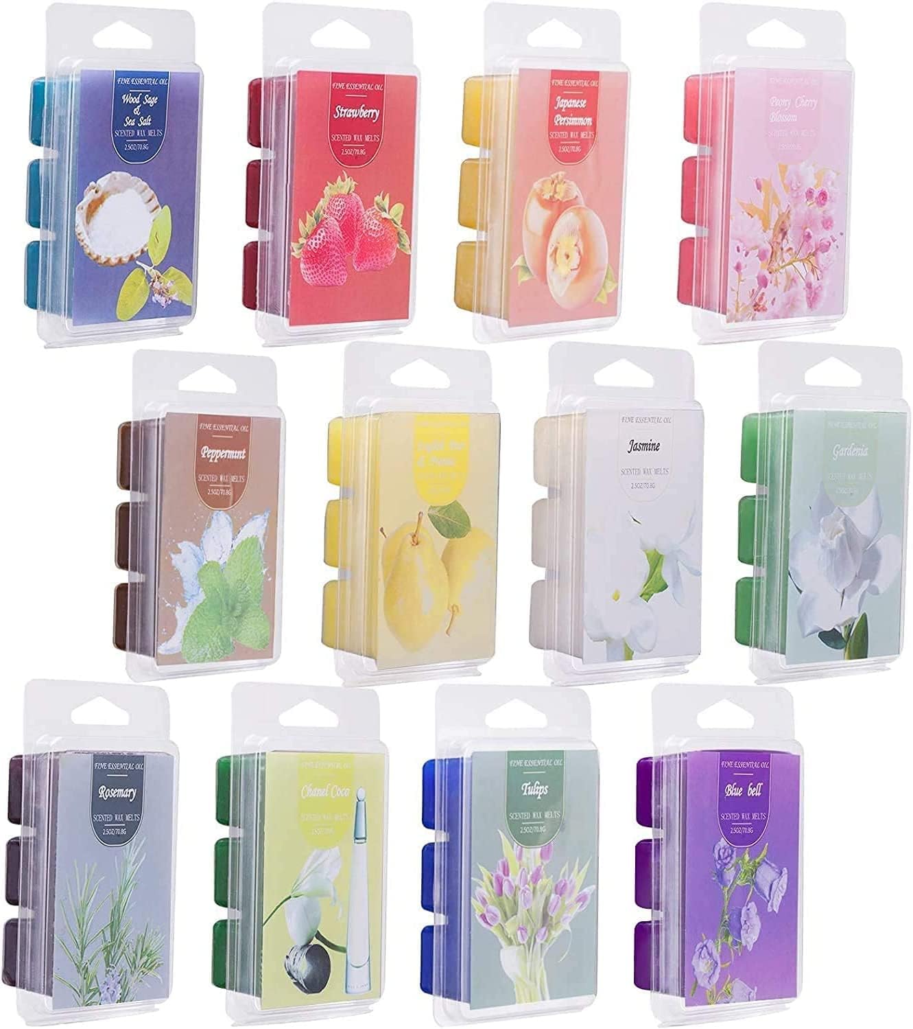 Cera de soja perfumada para derretir  Juego de 12 cubos surtidos de cera de 2.5 onzastartas  Fragancia casera para calentador de cera de velas