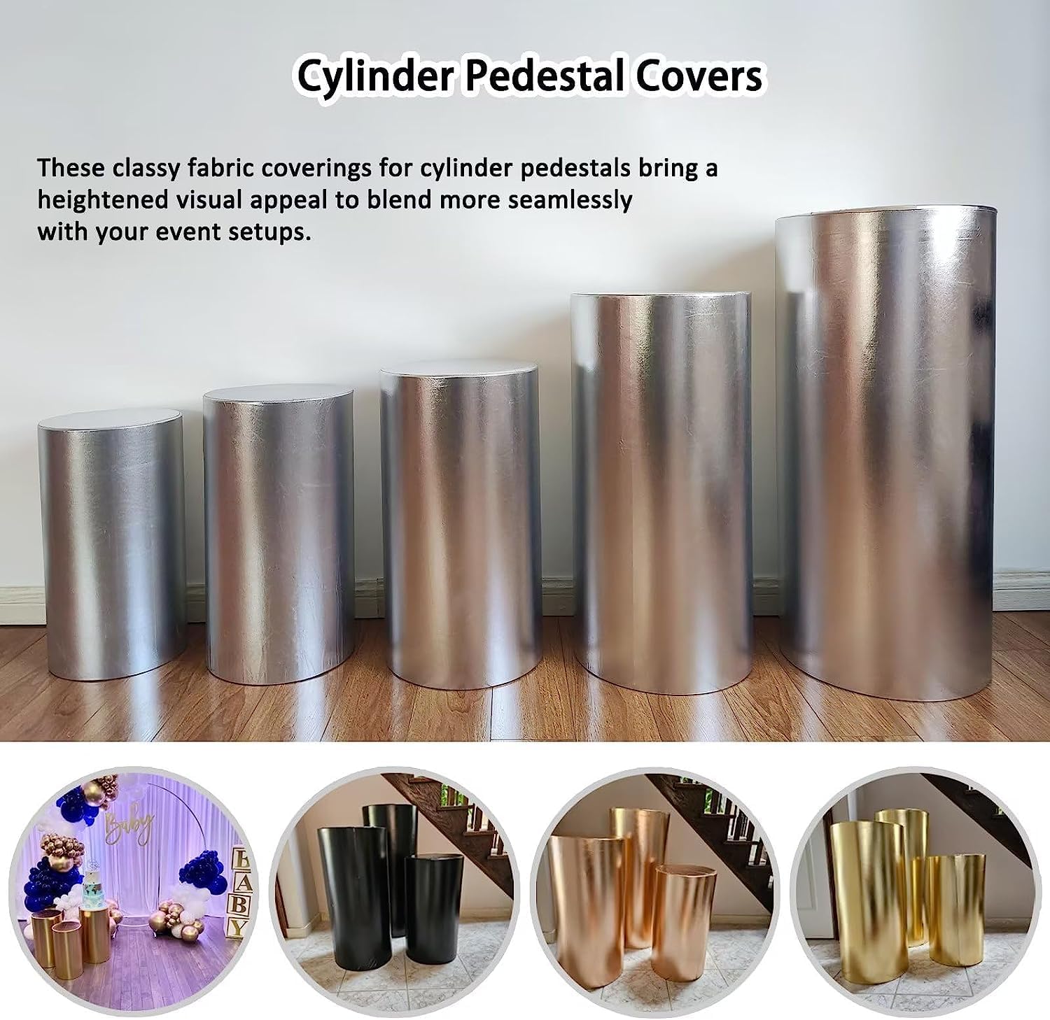 Fundas de soporte de cilindro de fiesta para soportes de pedestal de cilindro de metal, fundas elásticas de bronce, para decoración de fiestas,