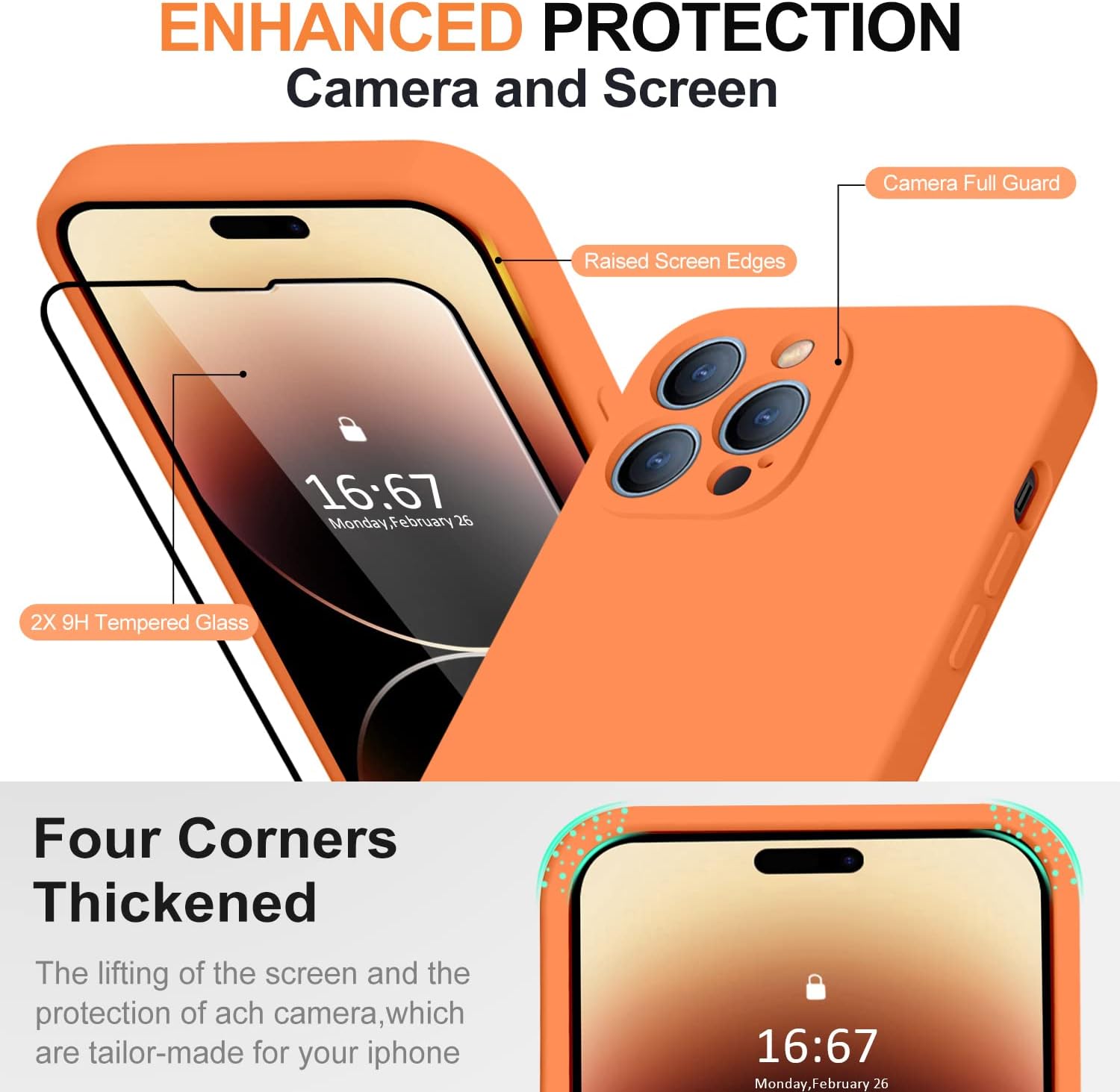 TISOOG Funda compatible con iPhone 14 Pro para mujer, con 2 protectores de pantalla de vidrio templado 9H, protección de cámara forro de microfibra