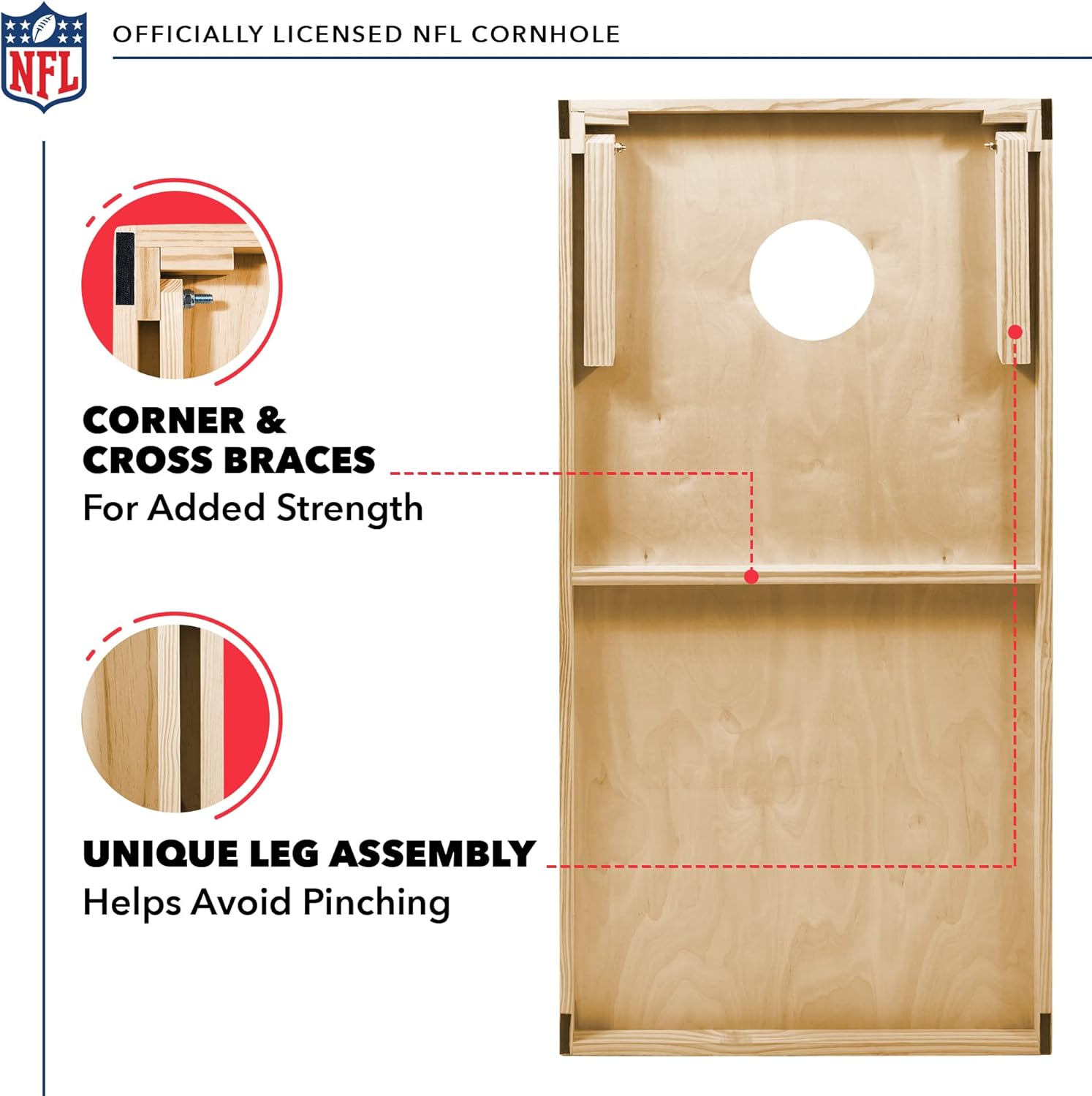 Wild Sports NFL – Juego de Cornhole de fútbol americano de 2 x 4 pies, tamaño reglamentario, de madera maciza con impresión directa, gráficos de