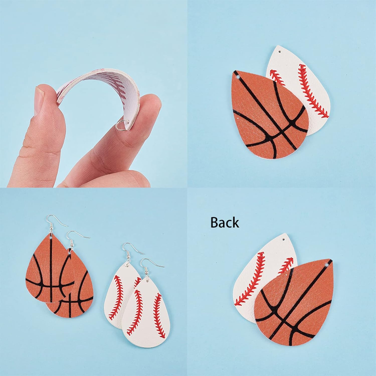 SUNNYCLUE DIY Make 8 pares de dijes deportivos de piel sintética para hacer aretes, kit de iniciación de fútbol americano, dijes de lágrima de