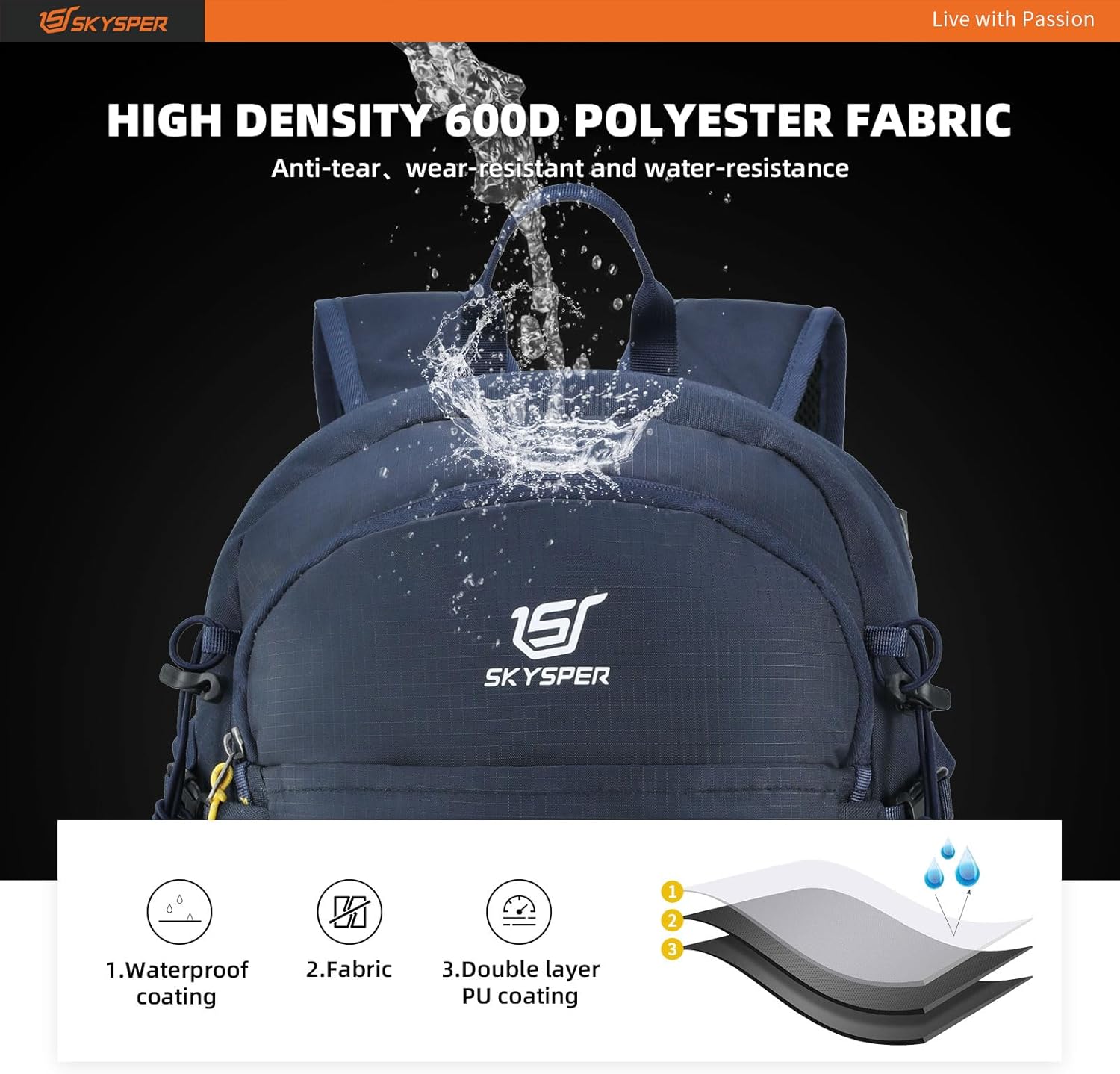 SKYSPER Mochila de senderismo de 30 L, ligera, plegable, mochila de viaje impermeable para mujeres y hombres (azul marino)