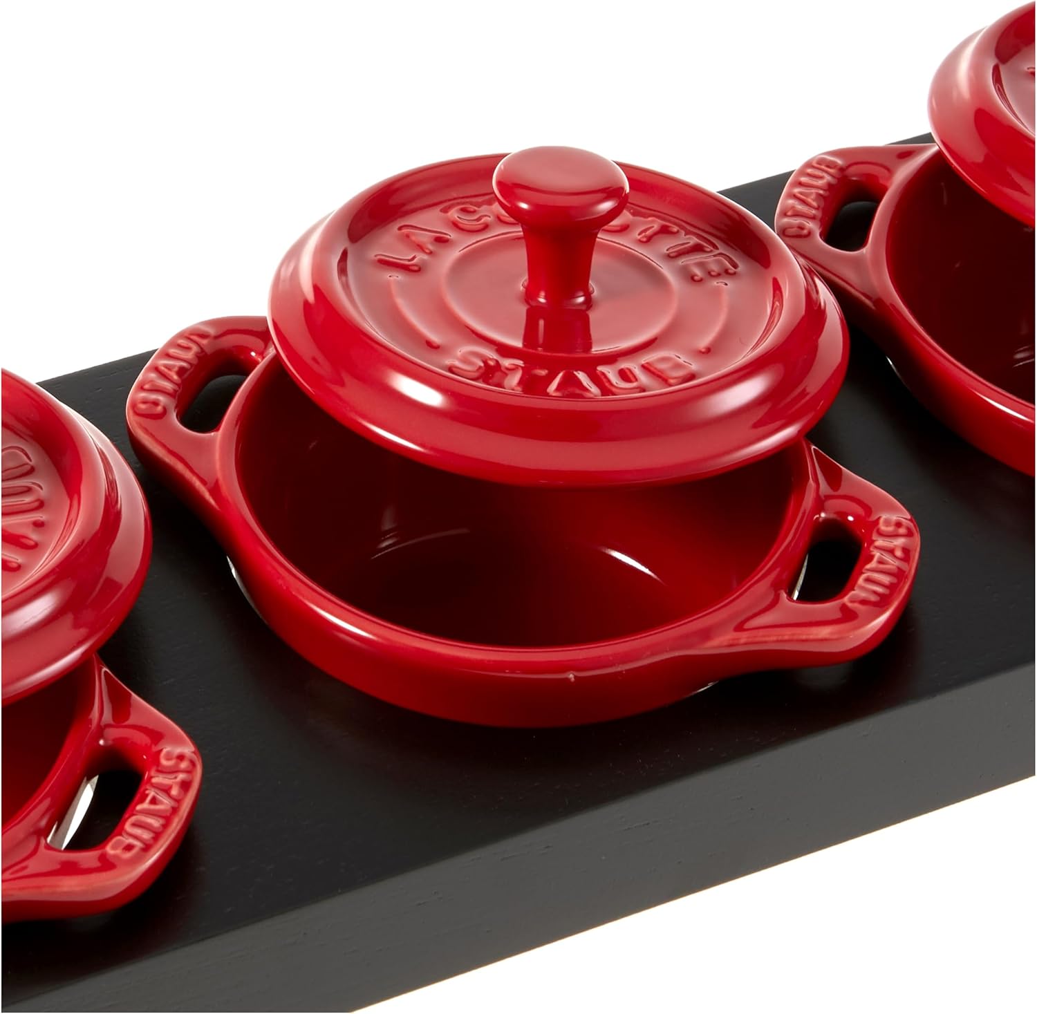 Staub Cerámica 3-pc Mini Round Cocotte Set con Soporte – Cereza