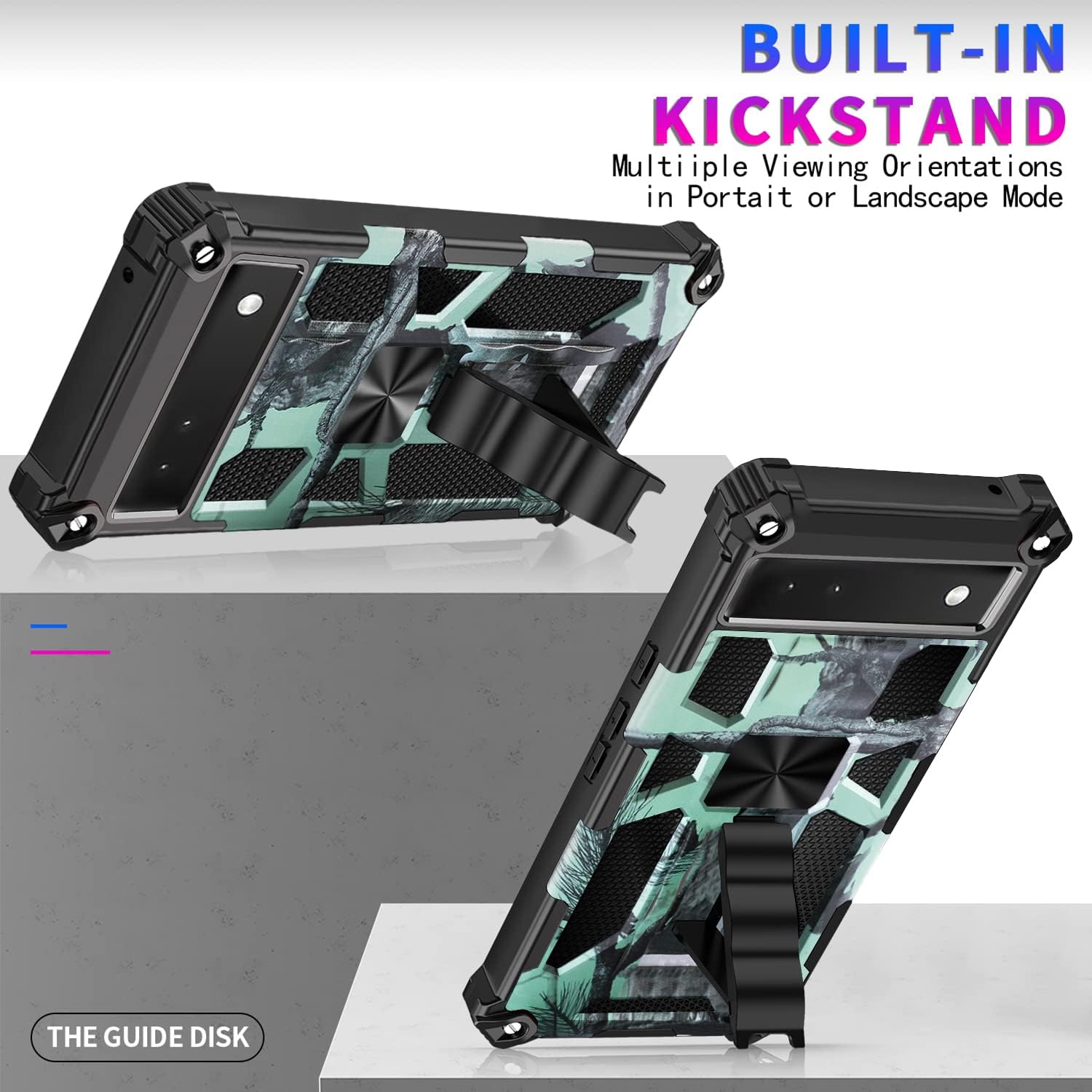 Funda para Pixel 6A (no para 6 o 6P), con protector de pantalla de vidrio templado 9H, grado militar, soporte con soporte magnético para automóvil,