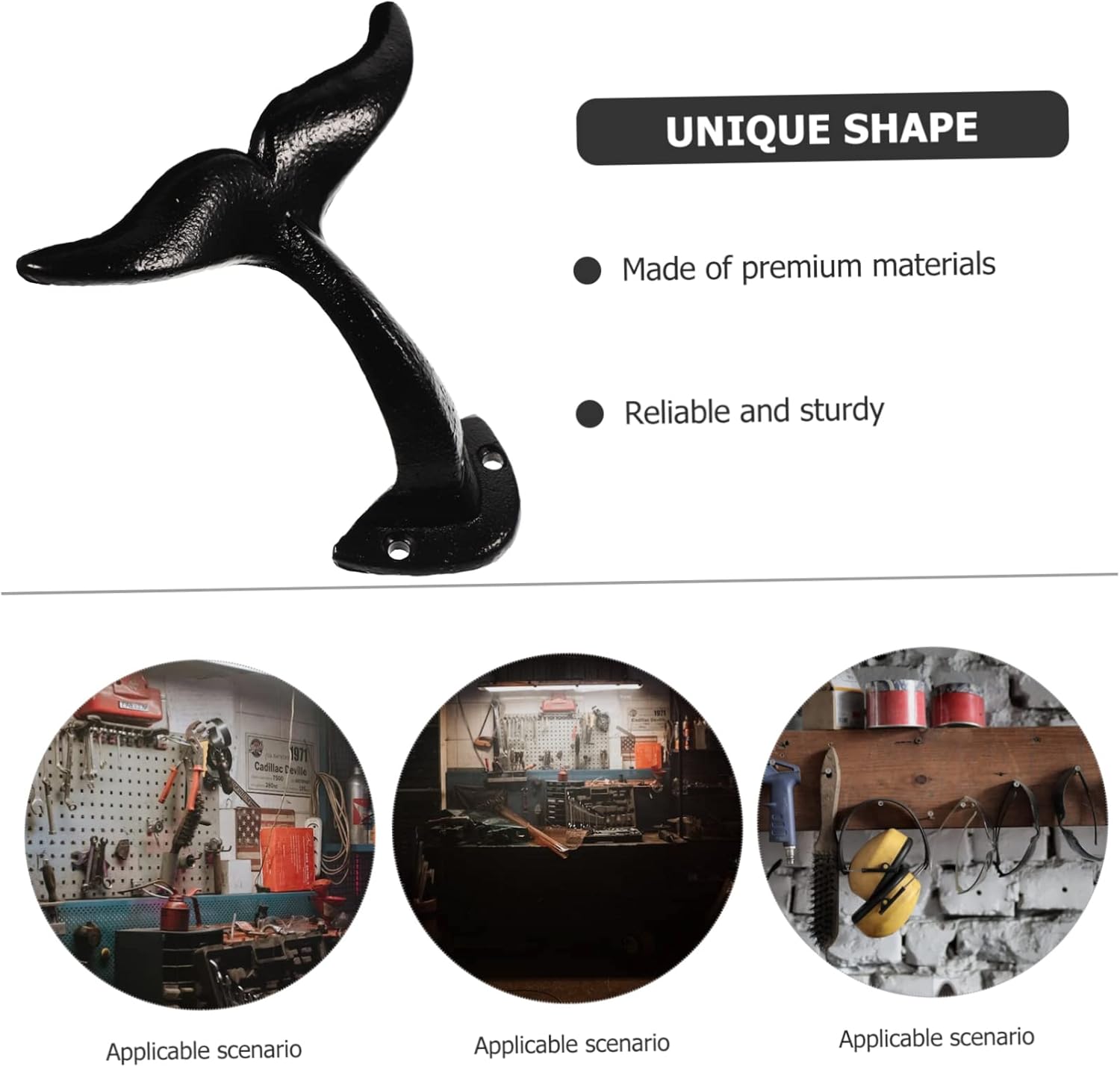 Uonlytech Ganchos de pared de cola de ballena, ganchos de hierro fundido para decoración de ballenas, ganchos de hierro fundido resistentes para