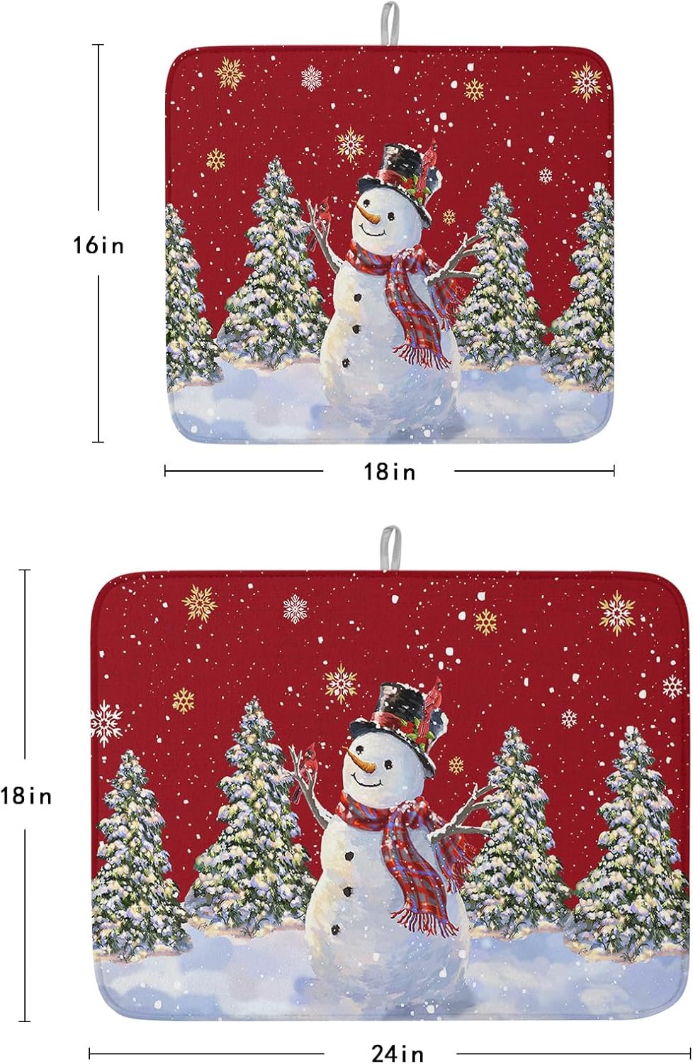 Tapete de secado de platos rojo de Navidad para encimera de cocina, tapete de cocina de secado de muñeco de nieve de Navidad para fregadero,
