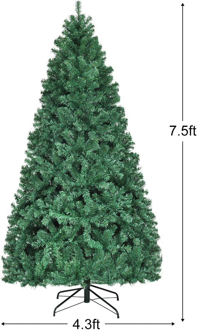 Goplus Árbol de Navidad artificial pre-iluminado, árbol de abeto con bisagras de alta calidad, con luces LED y soporte de metal, fácil de montar,