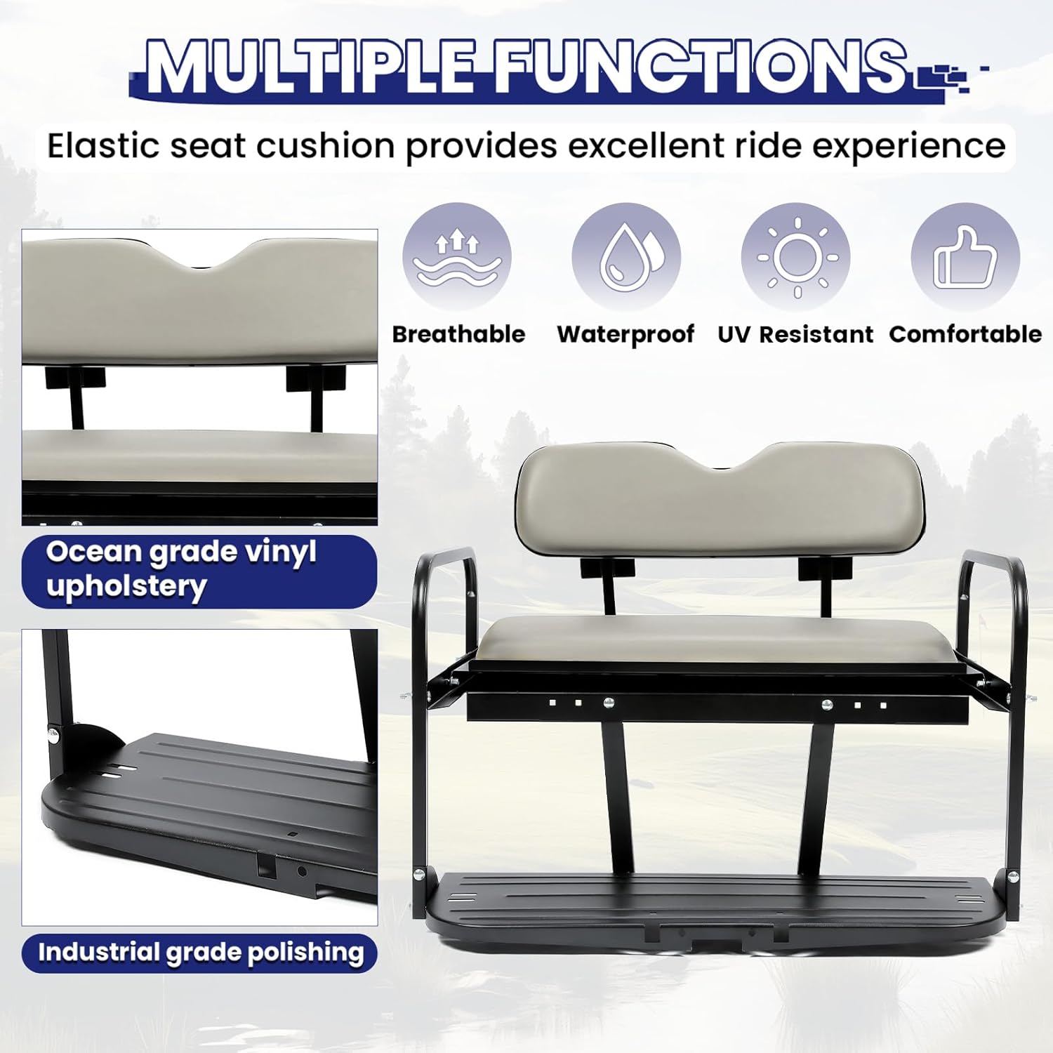 HECASA Kit de asiento trasero abatible compatible con carrito de golf EZGO Marathon Pre-1994 abatible, plegable, plegable, asiento trasero blanco