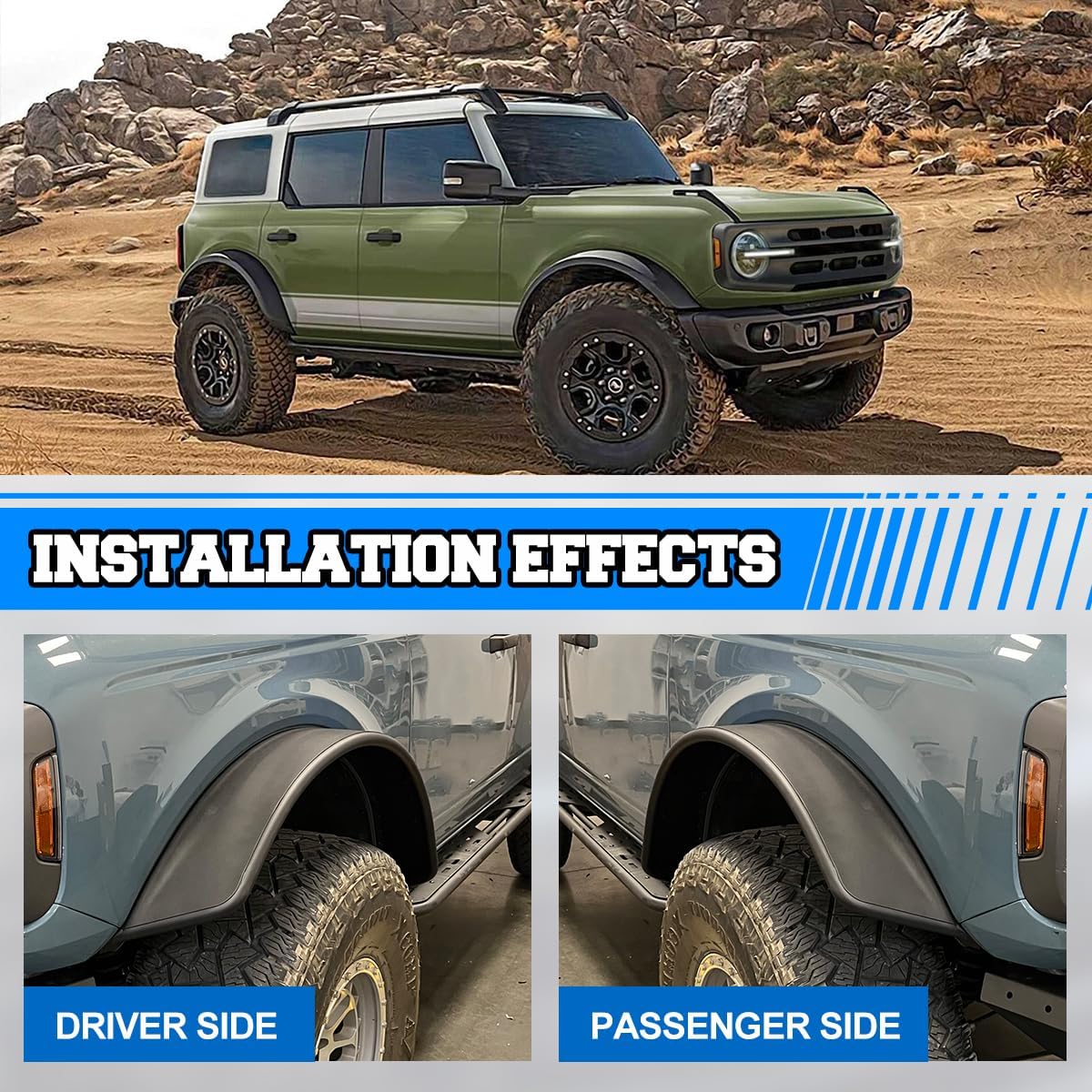 ROXX Guardabarros de rueda compatibles con Ford Bronco 2021 2022 2023 2 puertas 4 puertas, protector de cubierta de rueda delantera y trasera, kit