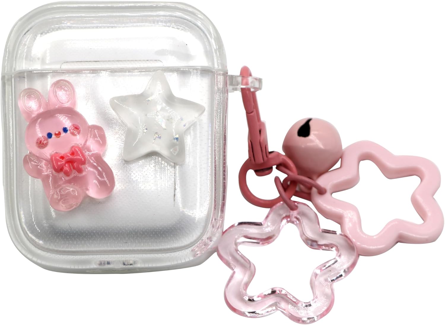 Linda funda de auriculares transparente con diseño de conejo y estrella compatible con AirPods de 2 generación