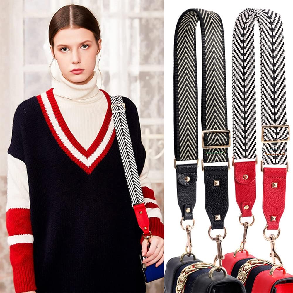 Correa de repuesto ajustable para bolso cruzado ancho para bolsa de hombro con correas de sarga a rayas, Blanco Azul-rojo, Classic