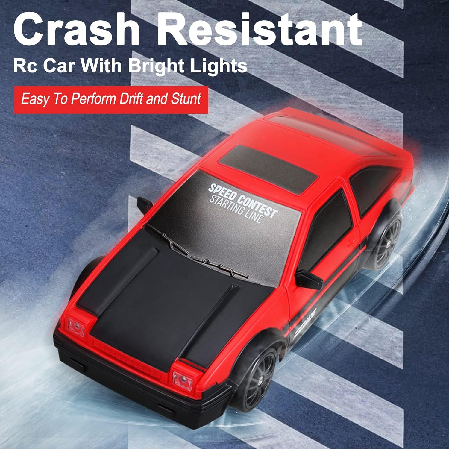 Coche de control remoto RC Drift Car 2.4GHz escala 124 4WD de alta velocidad RC Vehículo con luces LED, baterías y neumáticos a la deriva, autos de