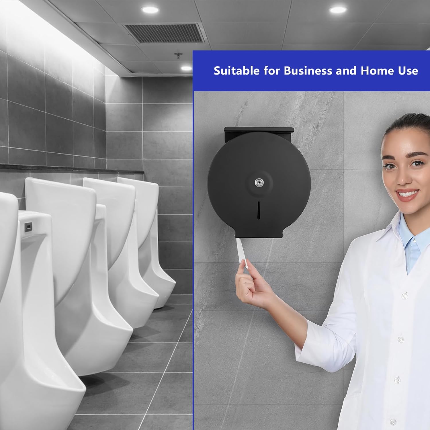 Dispensador de papel higiénico gigante comercial con estante, soporte de rollo de acero inoxidable para montaje en pared, dispensadores de papel