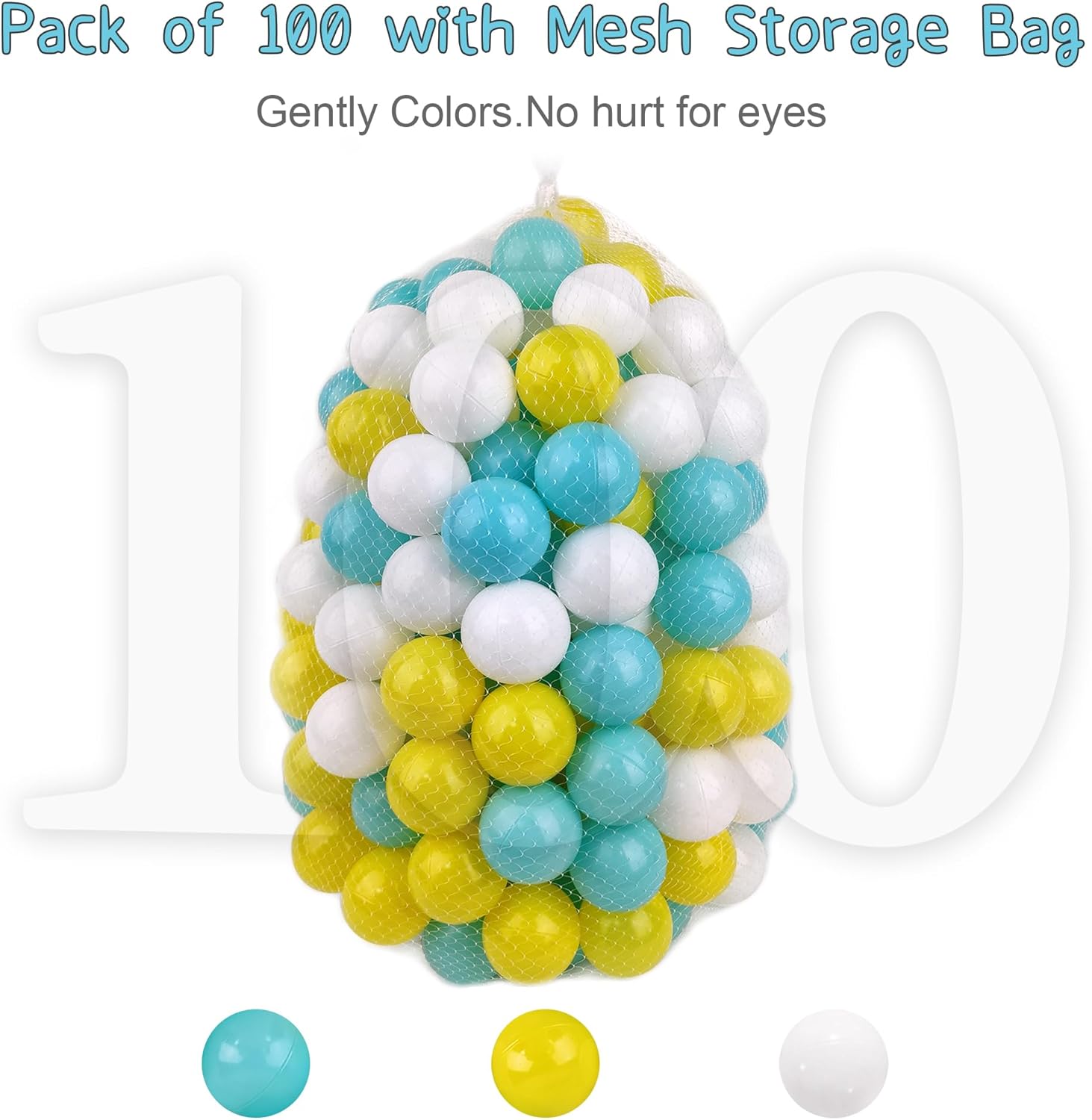 Pelotas de bolas 100, bolas de plástico a prueba de aplastamiento para bebés de 1 a 3 años con bolsa de malla, 3 colores (2.17 pulgadas), verde