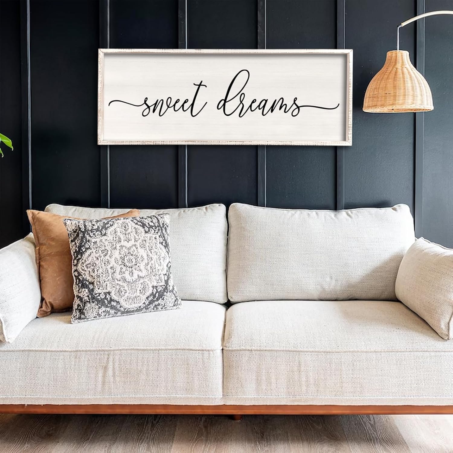 Decoración de pared de Sweet Dreams sobre la cama, 32 x 12 pulgadas, letrero grande de dulces sueños, decoración de pared de granja para habitación