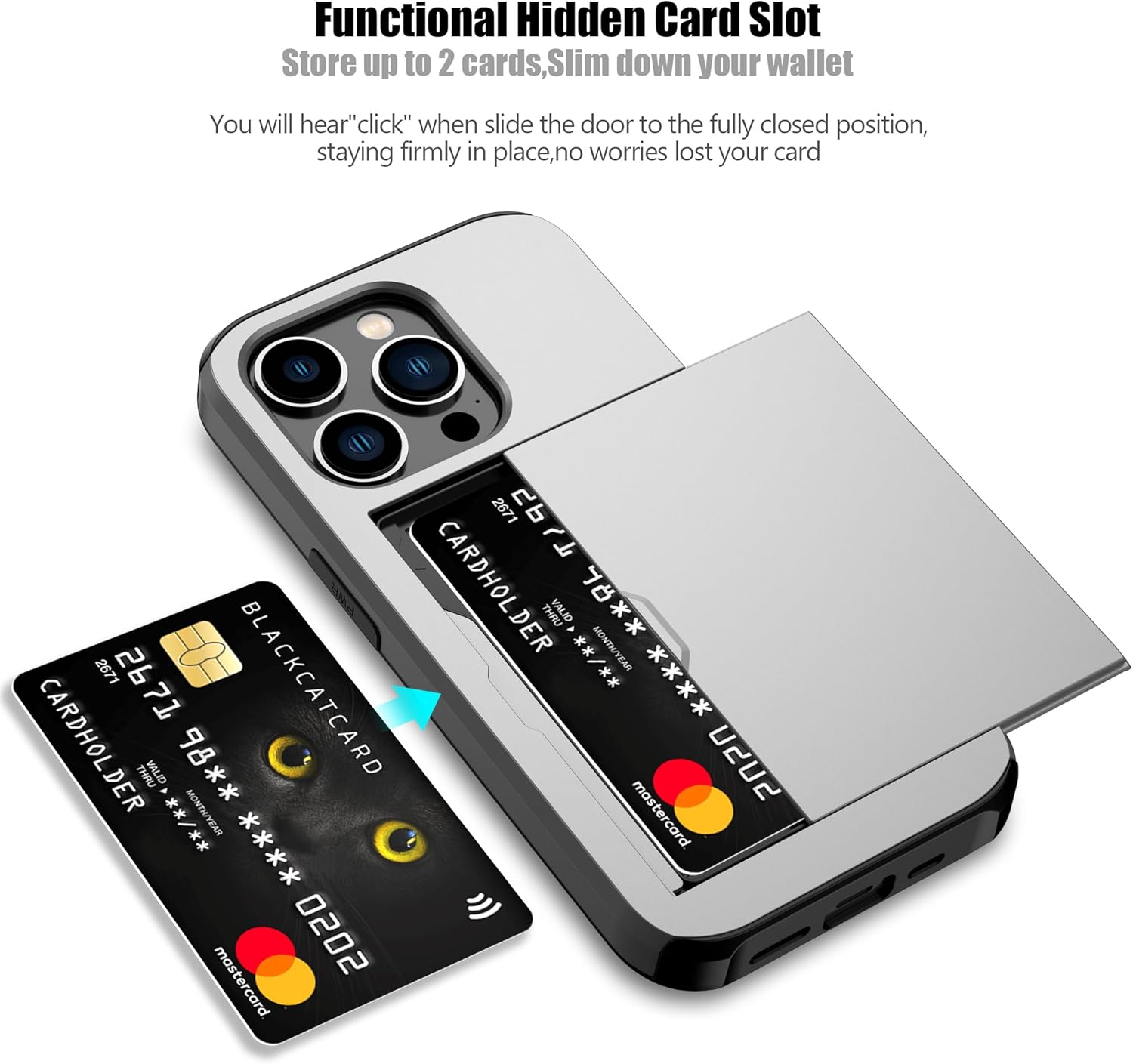 Nvollnoe Funda para iPhone 14 Pro con tarjetero resistente de protección de doble capa a prueba de golpes, ranura para tarjetas oculta, funda