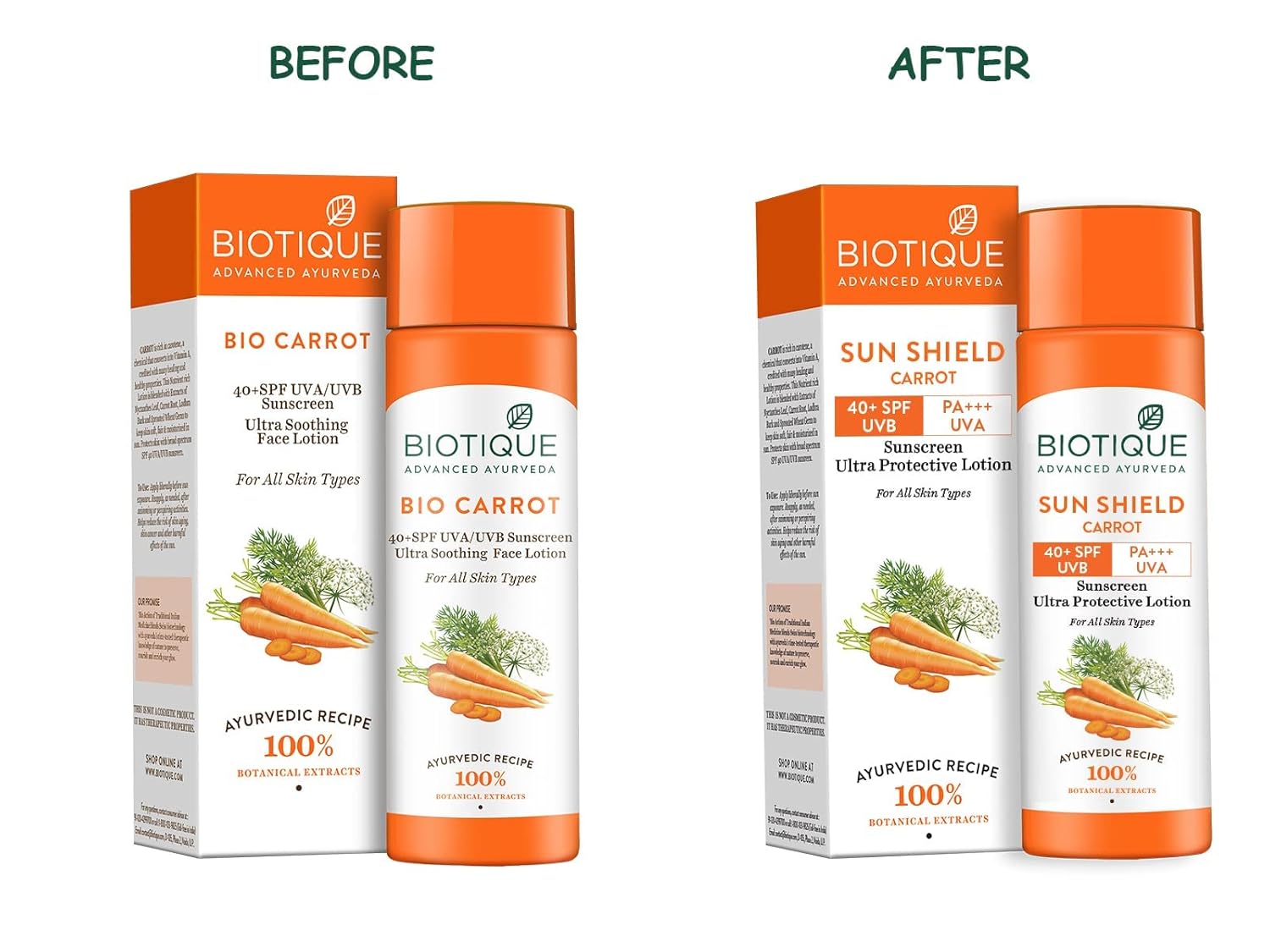 Biotique Loción solar facial y corporal SPF 40 – Zanahoria 4.1 fl oz