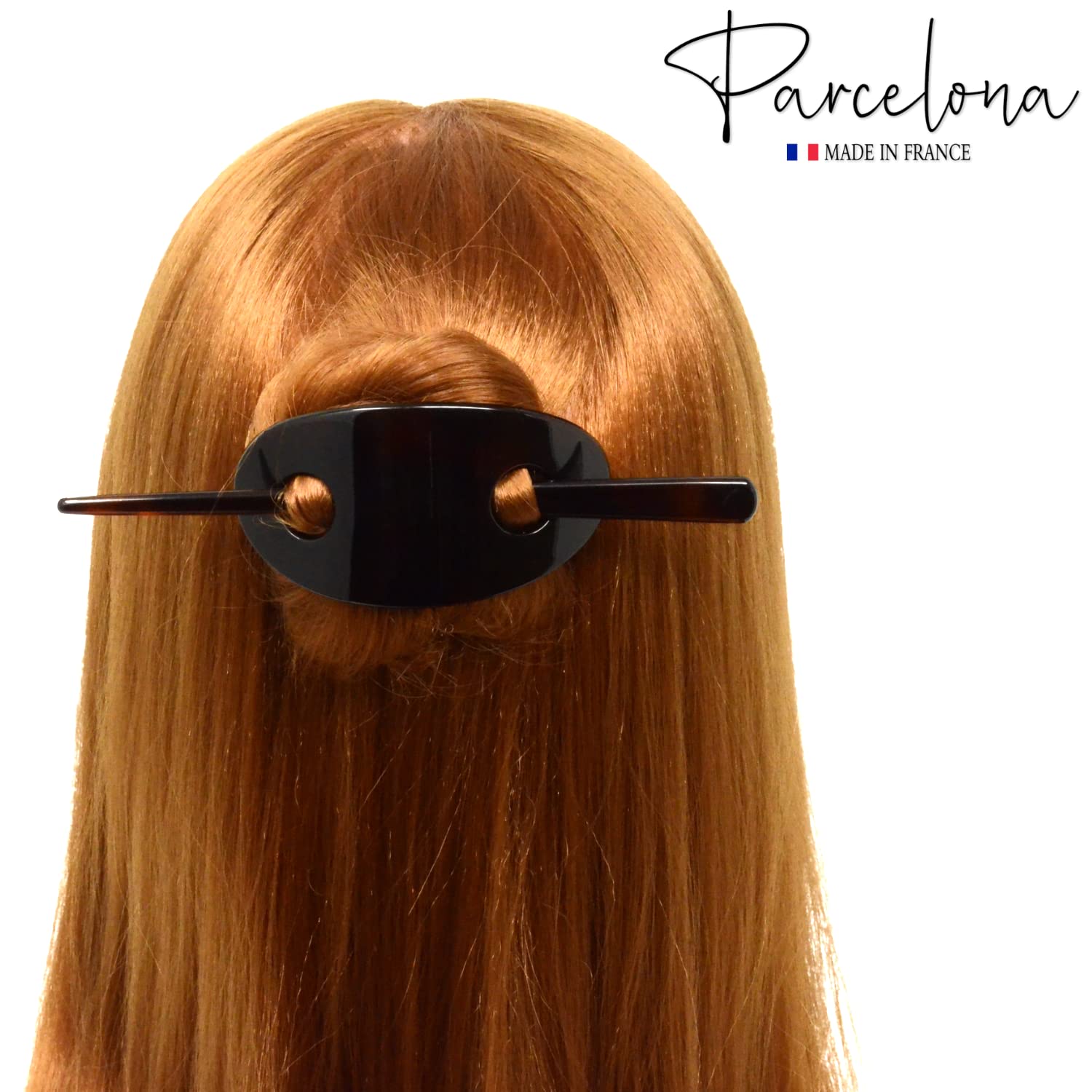 Parcelona Francés clásico ovalado marrón tortuga Shell moño cubierta titular del pelo deslizante Pin a través del clip de pelo pasador con palo