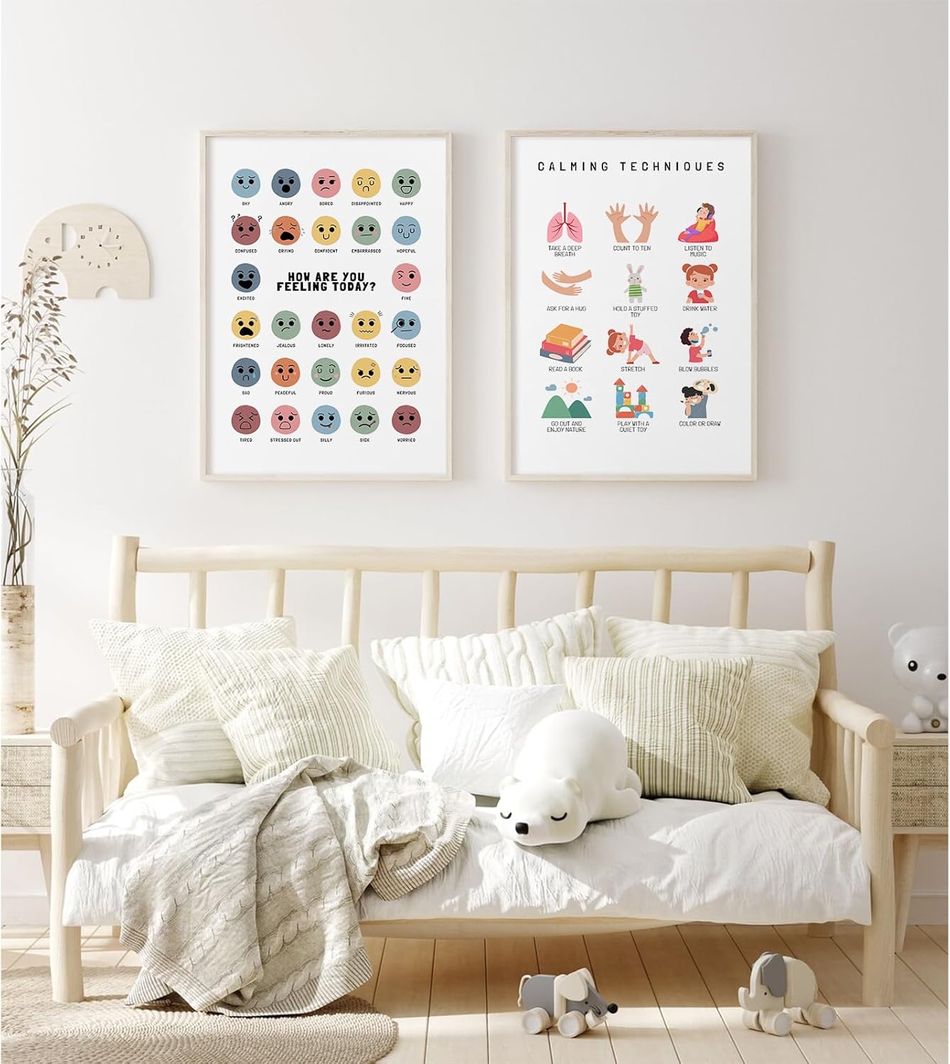 Cuadro de sentimientos para pared, lienzo de emociones tranquilas, decoración de pared para niños, impresiones de salud mental, arte de pared,