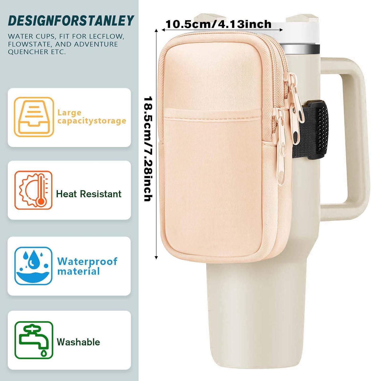Bolsa para botella de agua Stanley Quencher Adventure de 40 onzas, accesorios para vaso de gimnasio para mujer, bolsa de vaso para tarjetas, llaves,