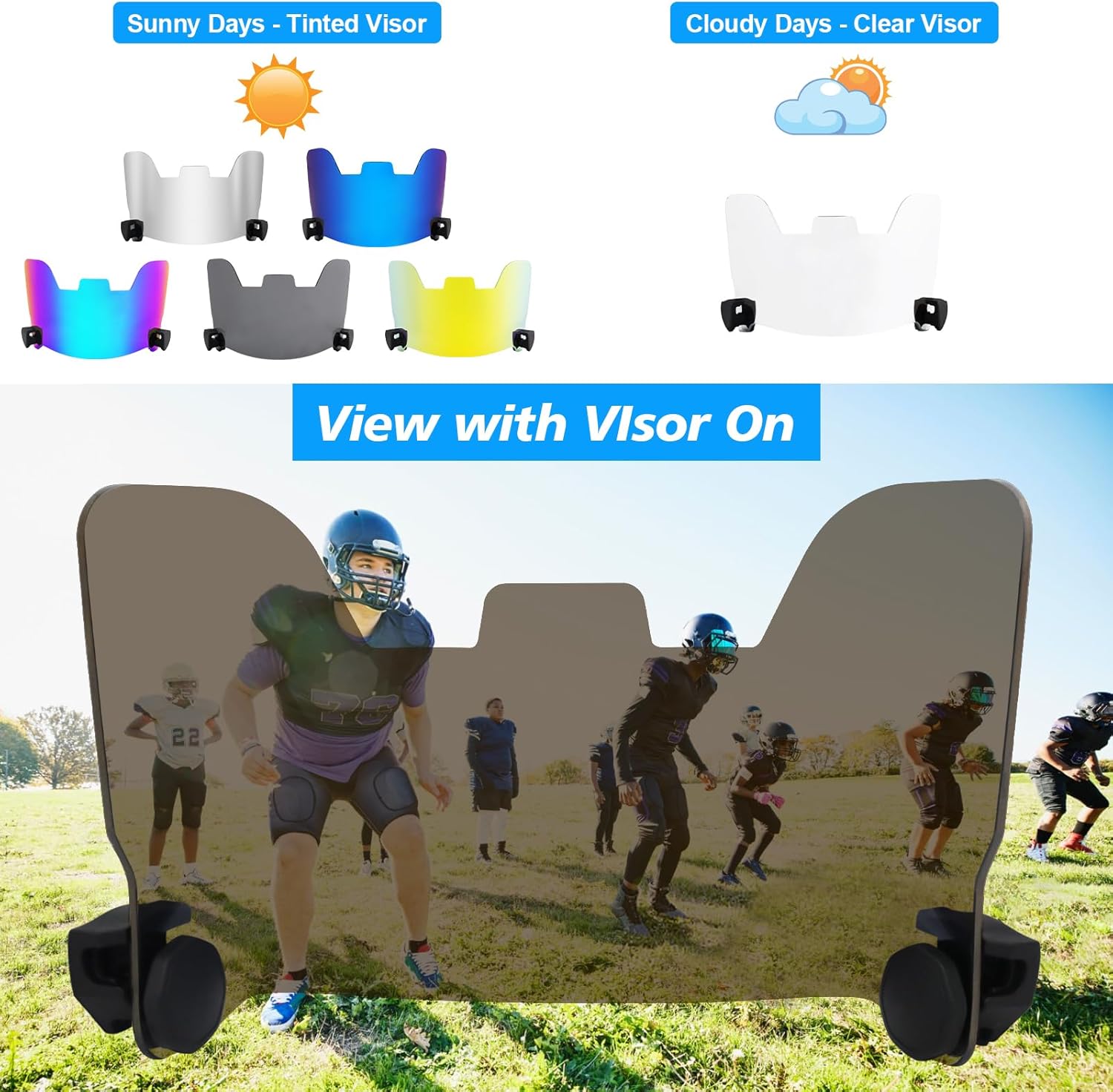 Visera de fútbol, visera para casco con alta claridad, visera de casco de fútbol resistente a los impactos, visera de fútbol fácil de instalar para