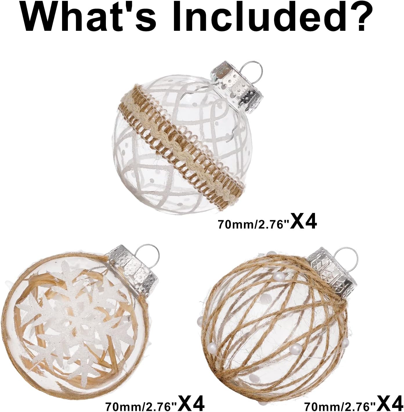 XmasExp – Juego de adornos de bola de Navidad, 2.76pulgadas, grandes, inastillables, transparentes, con brillantina, decoración de árbol de Navidad,