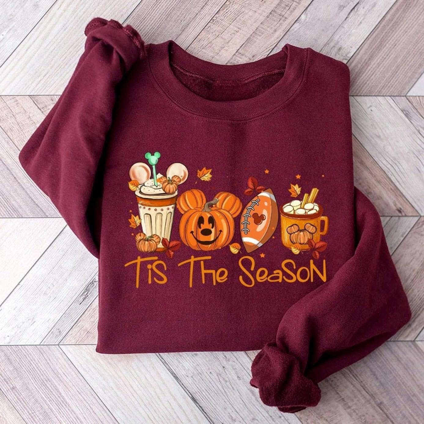 Mickey Halloween Sweatshirt For Woman Tis The Season Mickey Pumpkin Coffee Round Neck Sweater Halloween Party Gift Shirts Celebrate Halloween Party