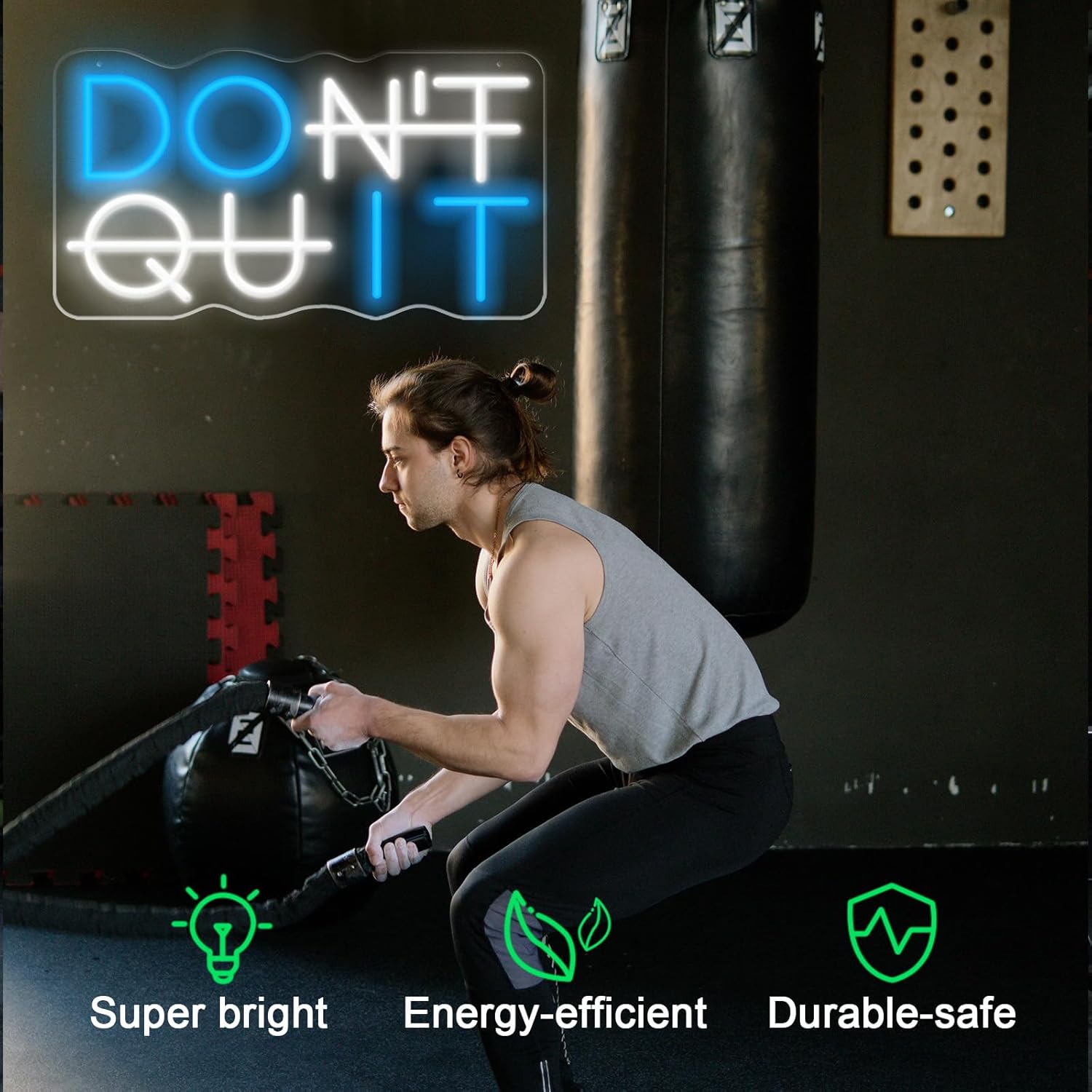 Letreros LED de neón, letrero de neón con texto en inglés “Don’t Quit”, para oficina, sala de yoga, gimnasio, sala de jugadores, regalo de