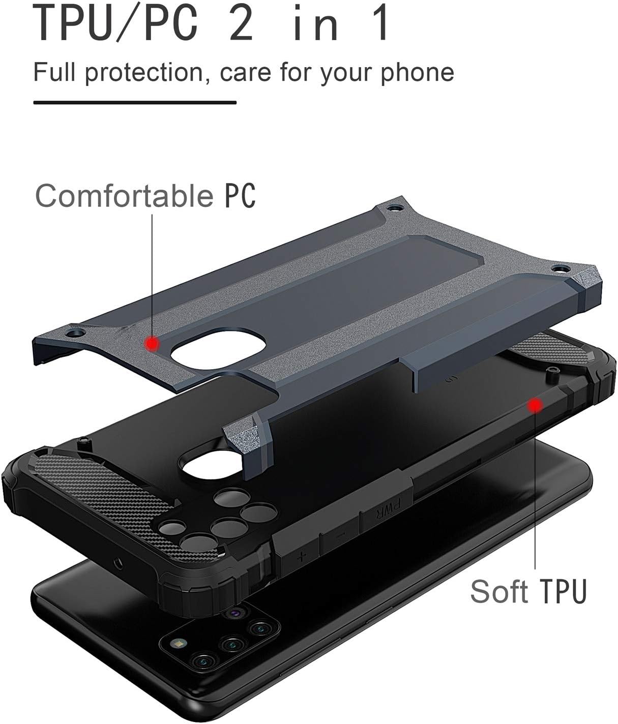 Asuwish Funda compatible con Samsung Galaxy A21S y protector de pantalla de vidrio templado, accesorios de celda, fundas resistentes de doble capa