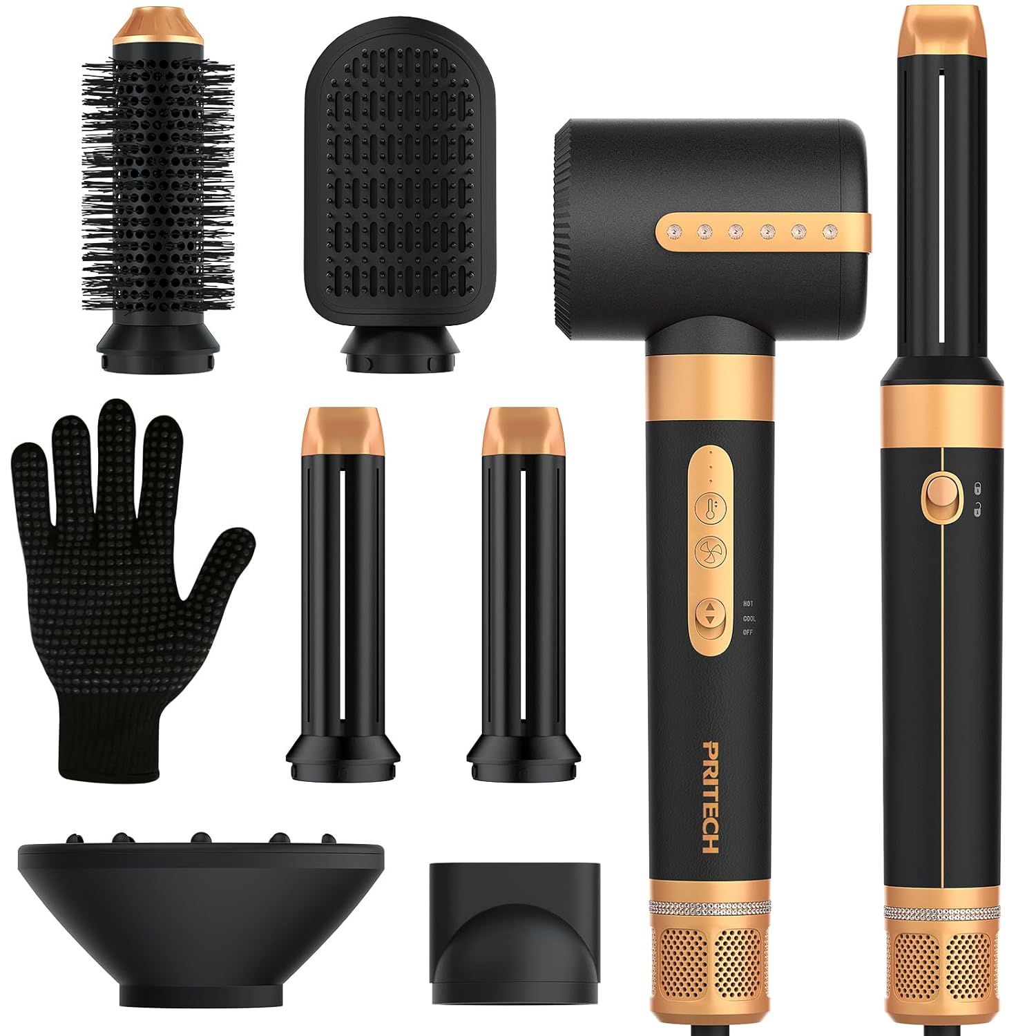 PRITECH – Cepillo secador de pelo, juego de cepillos secadores de pelo con difusor, herramientas de peinado 7 en 1, 110000 rpm, secado voluminizador