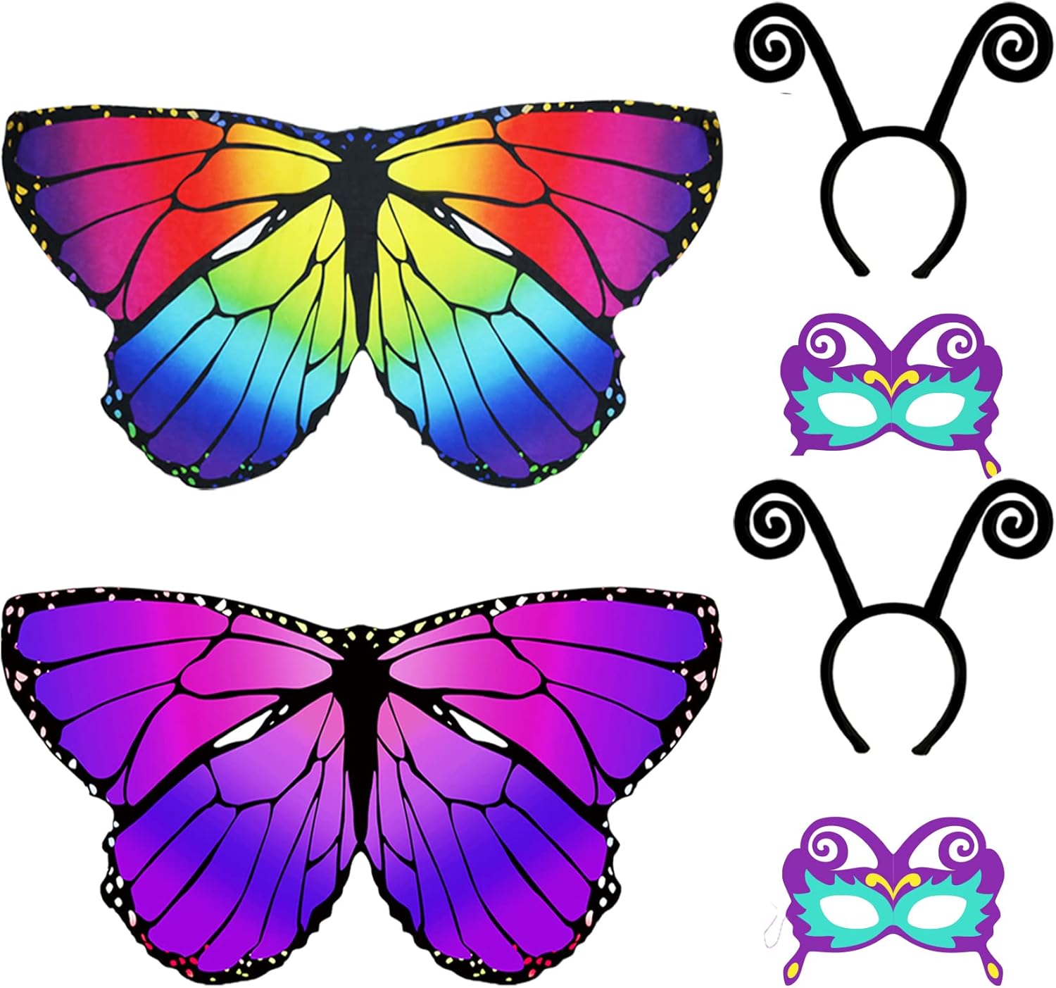 D.Q.Z 6 piezas de alas de mariposa de hadas para niñas, disfraces de Halloween con diadema de antena, máscara de fiesta