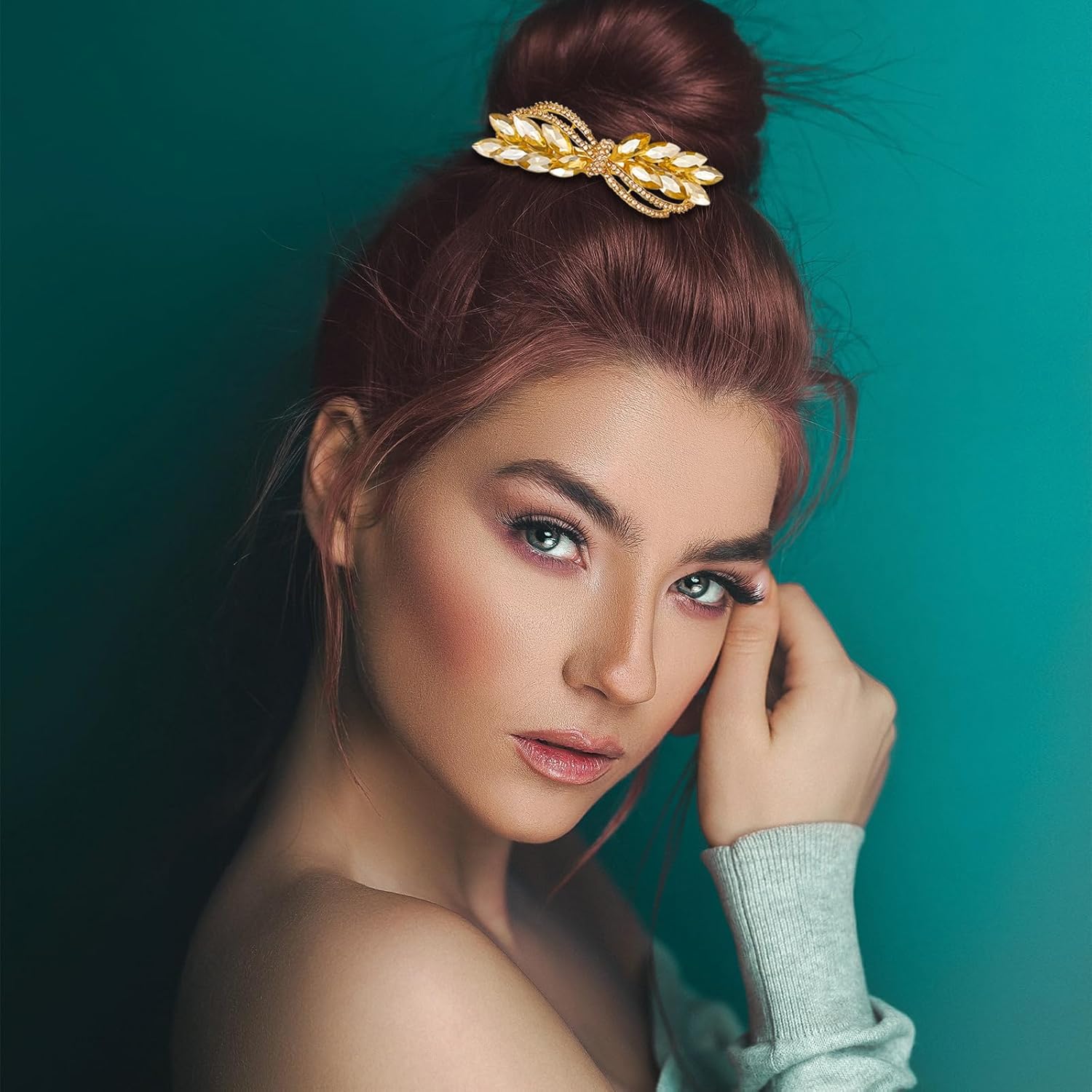 2 pinzas para el cabello de novia con diamantes de imitación dorados, pasadores de pelo de cristal brillante, horquillas francesas, accesorios